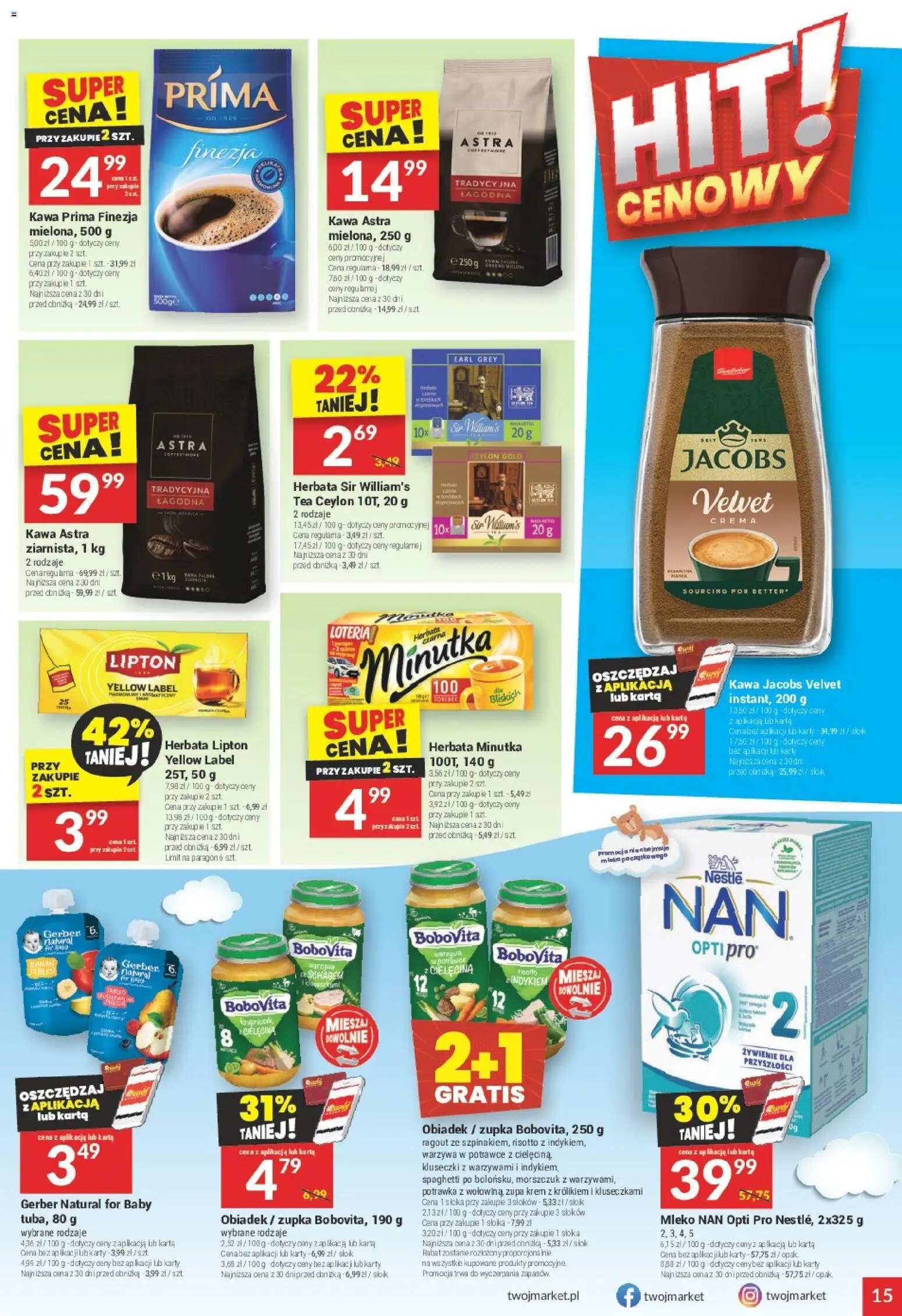Twój Market Gazetka od 21.01.2026 | Strona: 15 | Produkty: Karta, Kawa jacobs, Mleka, Kawa