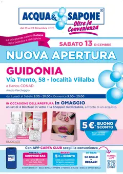 Anteprima del volantino Acqua e Sapone Nuova Apertura - Guidonia catalogo valido a partire dal 13.12.2025