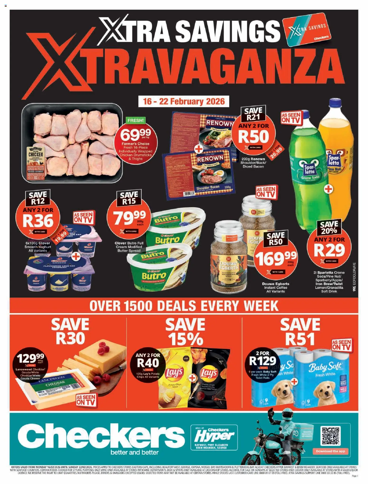 New Checkers catalogue – valid from 16.02.2026 | Page: 1 | Products: Toilet, Butter, Cheese, Seafood