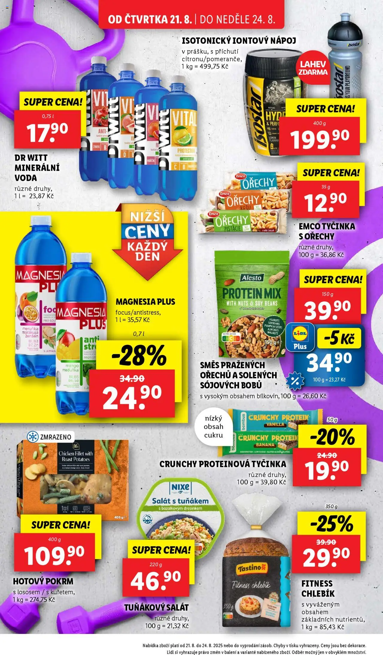 Lidl leták od 21.08.2025 | Strana: 18 | Produkty: Proteinová tyčinka, Salát, Magnesia, Drwitt