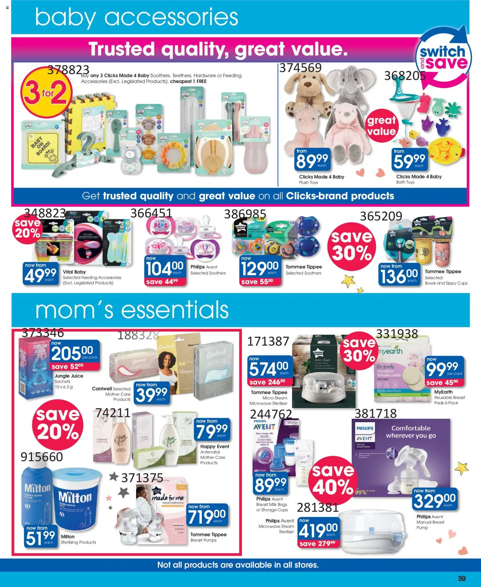 New Clicks catalogue – valid from 30.12.2025 | Page: 39 | Products: Pumps, Toys, Bath, Juice