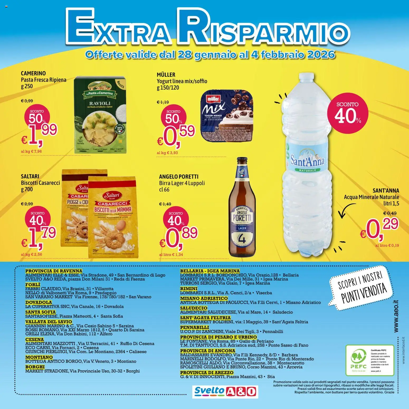 Volantino A&O del 22.01.2026 | Pagina: 8 | Prodotti: Cioccolato, Pasta, Ricotta, Acqua minerale