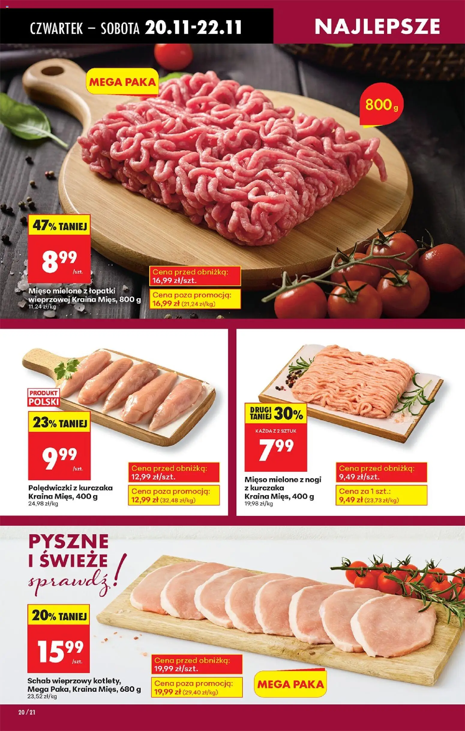 Biedronka gazetka - Oferta w tym tygodniu od 20.11.2025 | Strona: 24 | Produkty: Mięso, Kraina mięs, Schab wieprzowy, Mięso mielone