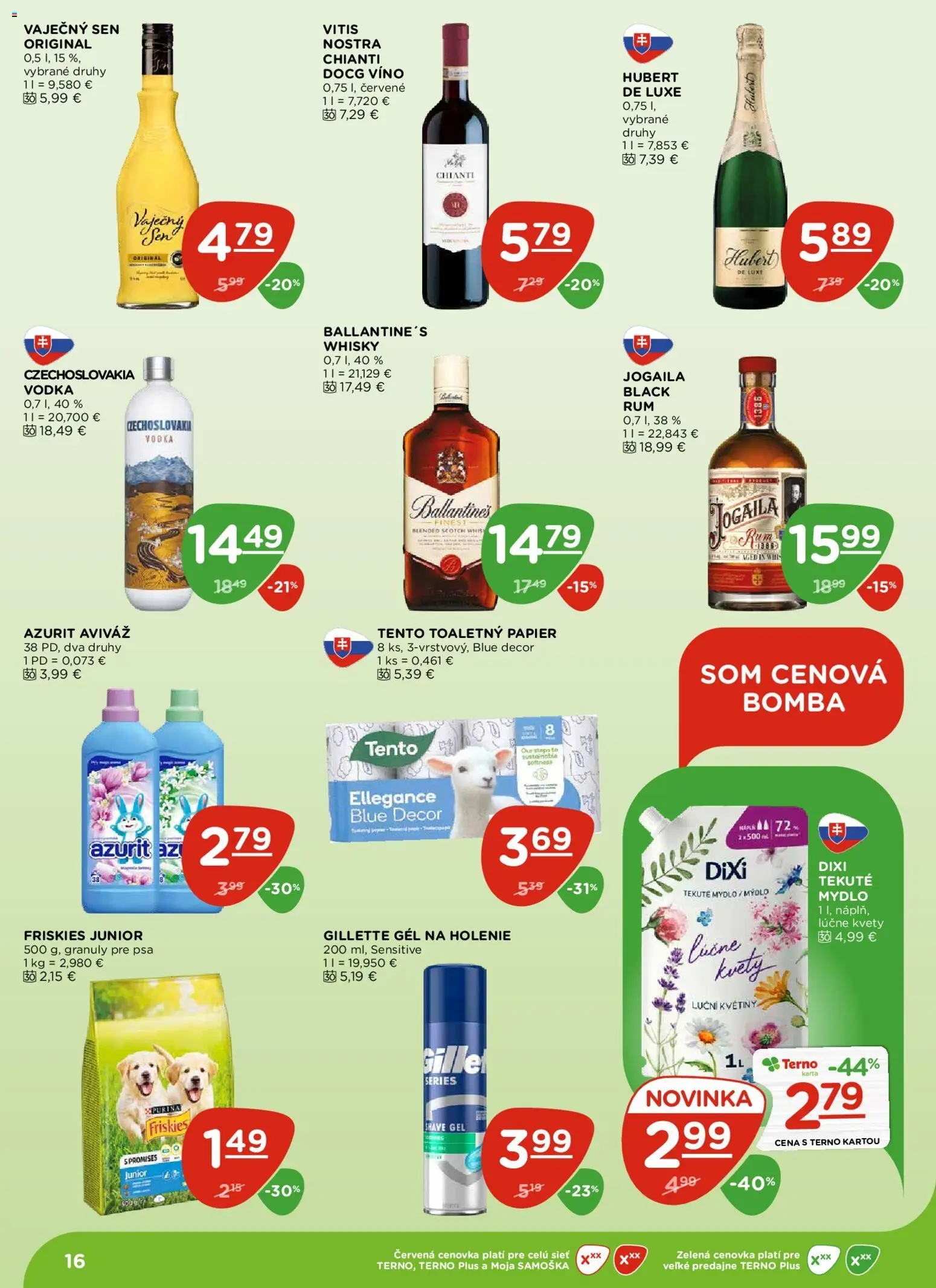 Nové Terno akcie – leták je platný od 23.10.2025 | Strana: 16 | Produkty: Mydlo, Aviváž, Vodka, Whisky