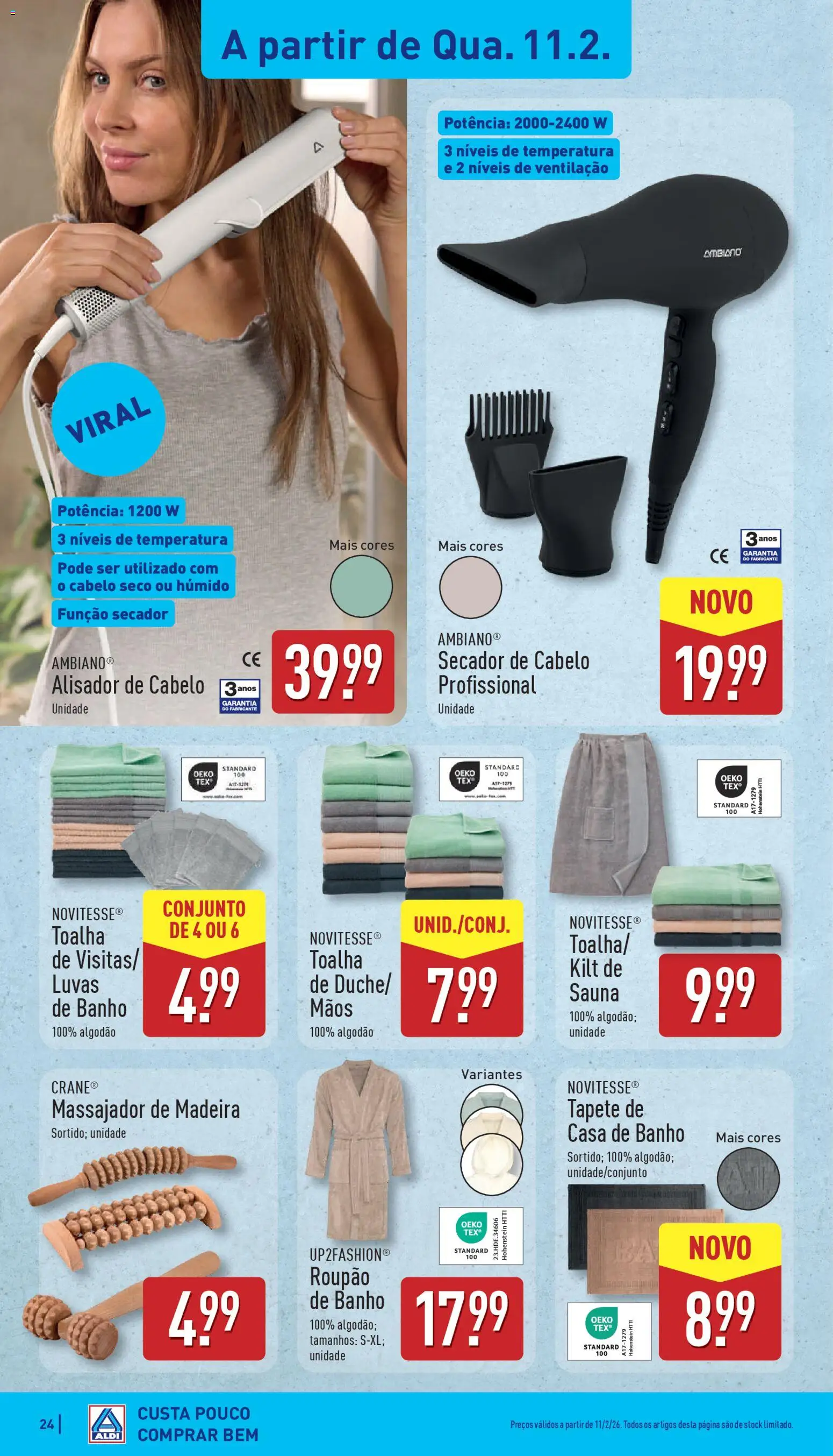 Aldi folheto │ válido de 09.02.2026 | Página: 24 | Produtos: Alisador de cabelo, Alisador, Casa de banho, Roupão
