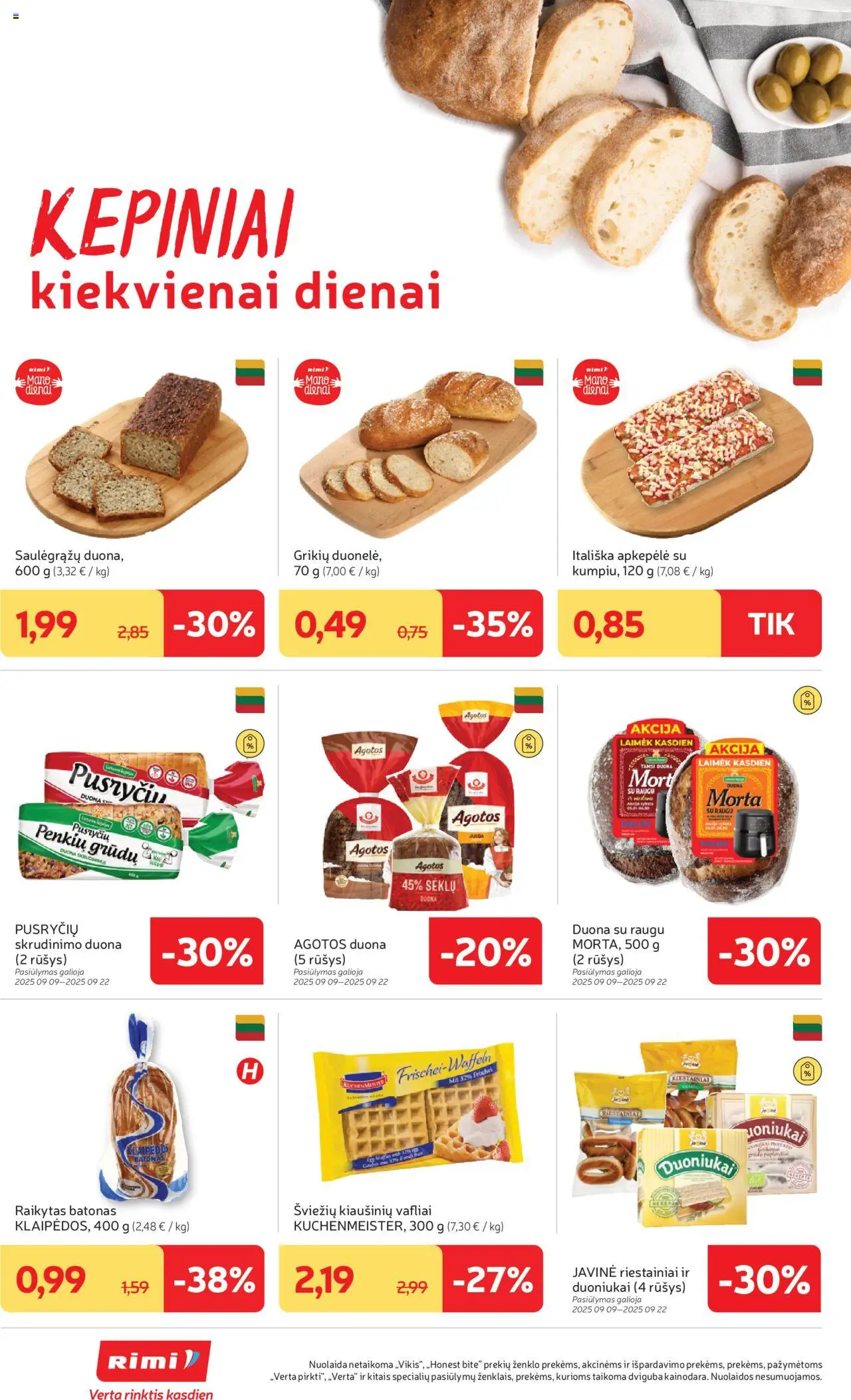 Rimi akcijos nuo 09.09.2025 | Puslapis: 16 | Prekių: Batonas, Duona, Vafliai