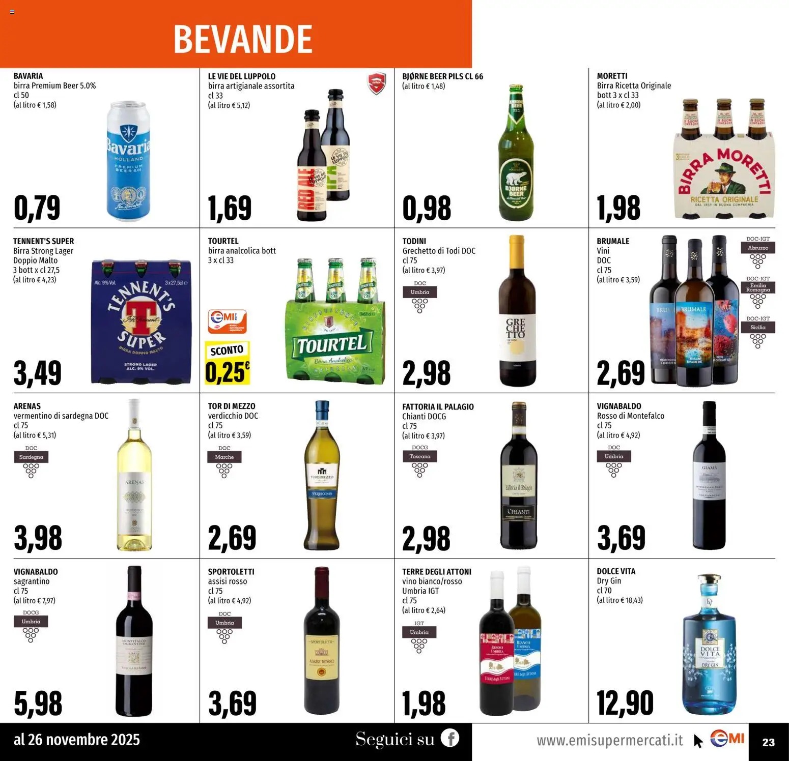 Volantino EMI del 13.11.2025 | Pagina: 23 | Prodotti: Tennent's, Birra, Gin, Vino
