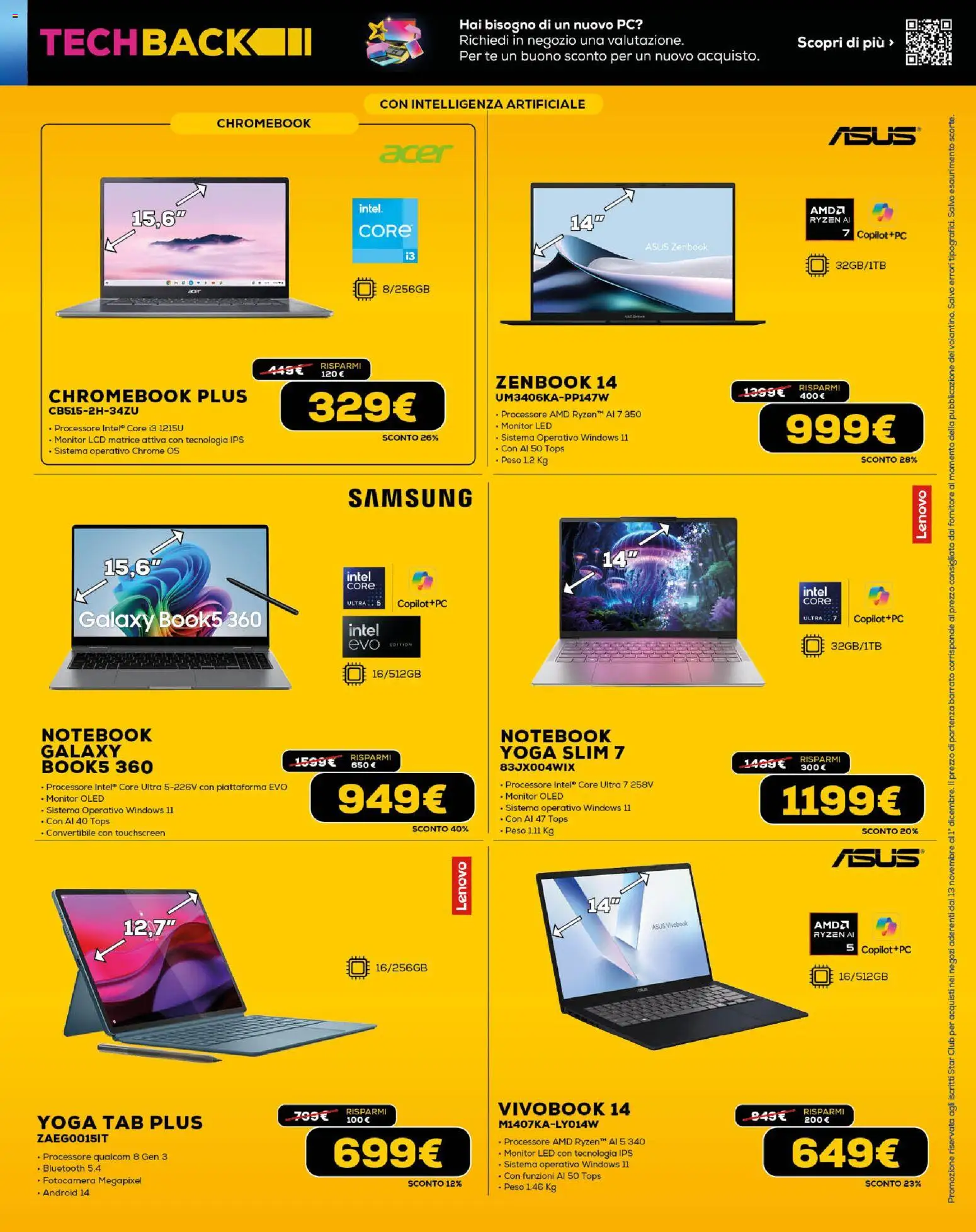 Volantino Euronics del 13.11.2025 | Pagina: 9 | Prodotti: Notebook, Tè, Fotocamera, Samsung