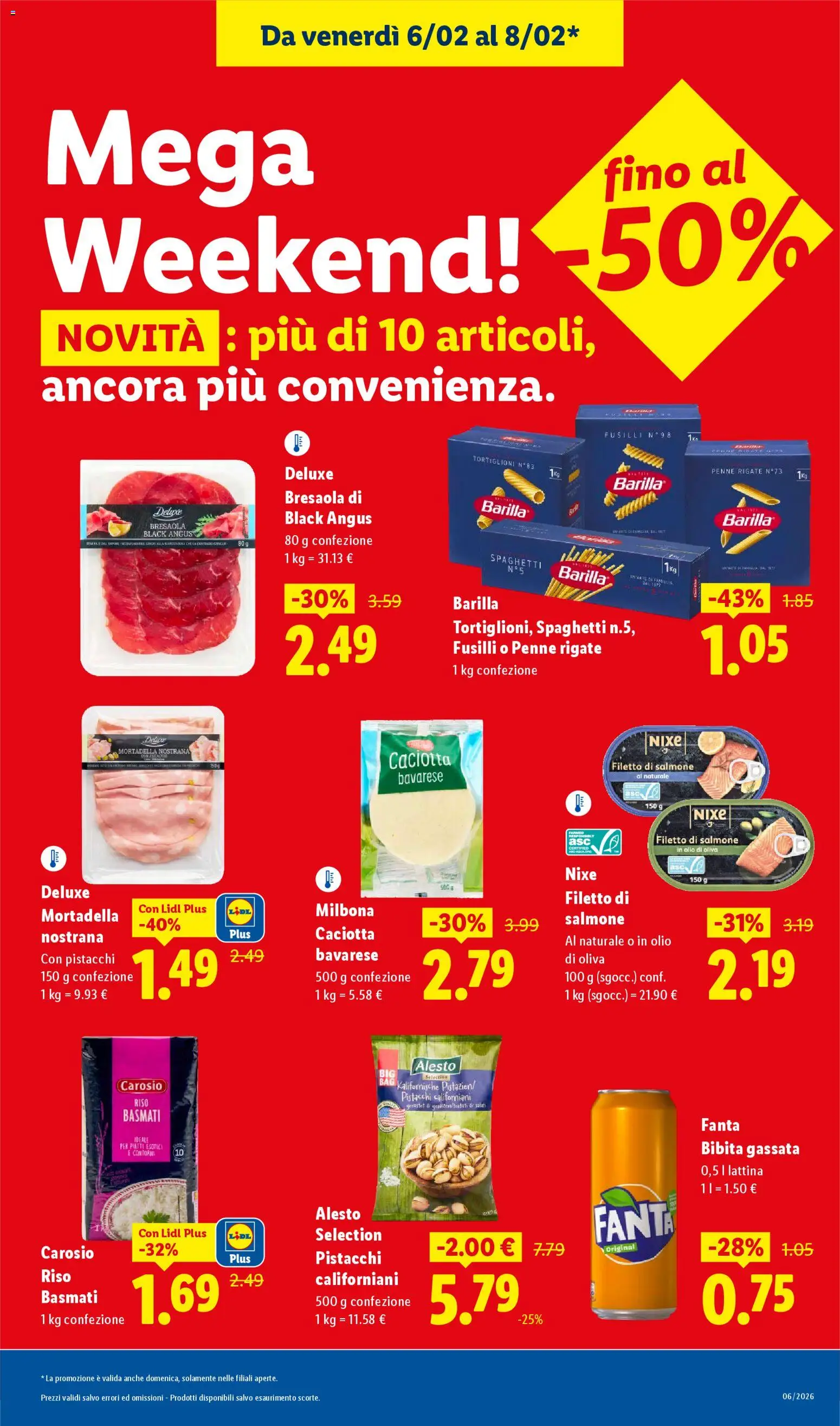 Volantino Lidl del 02.02.2026 | Pagina: 48 | Prodotti: Salmone, Mortadella, Bibita, Penne
