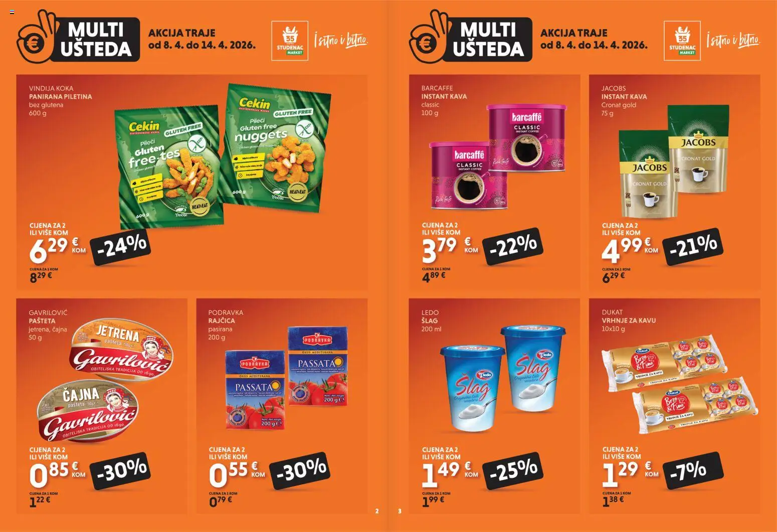 Studenac katalog | vrijedi od 08.04.2026 | Stranica: 2 | Proizvodi: Kava instant, Piletina, Pašteta, Rajčica