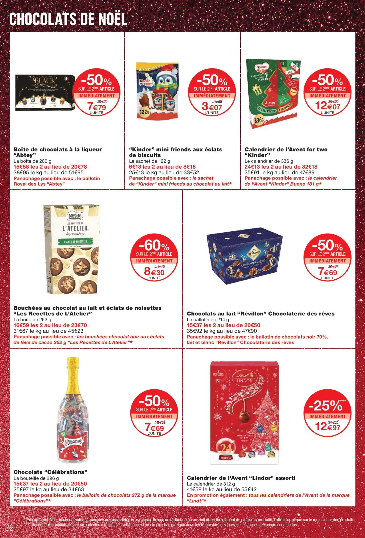{H1} | Page: 32 | Produits: Chocolats de noël, Liqueur, Fève, Kinder Bueno