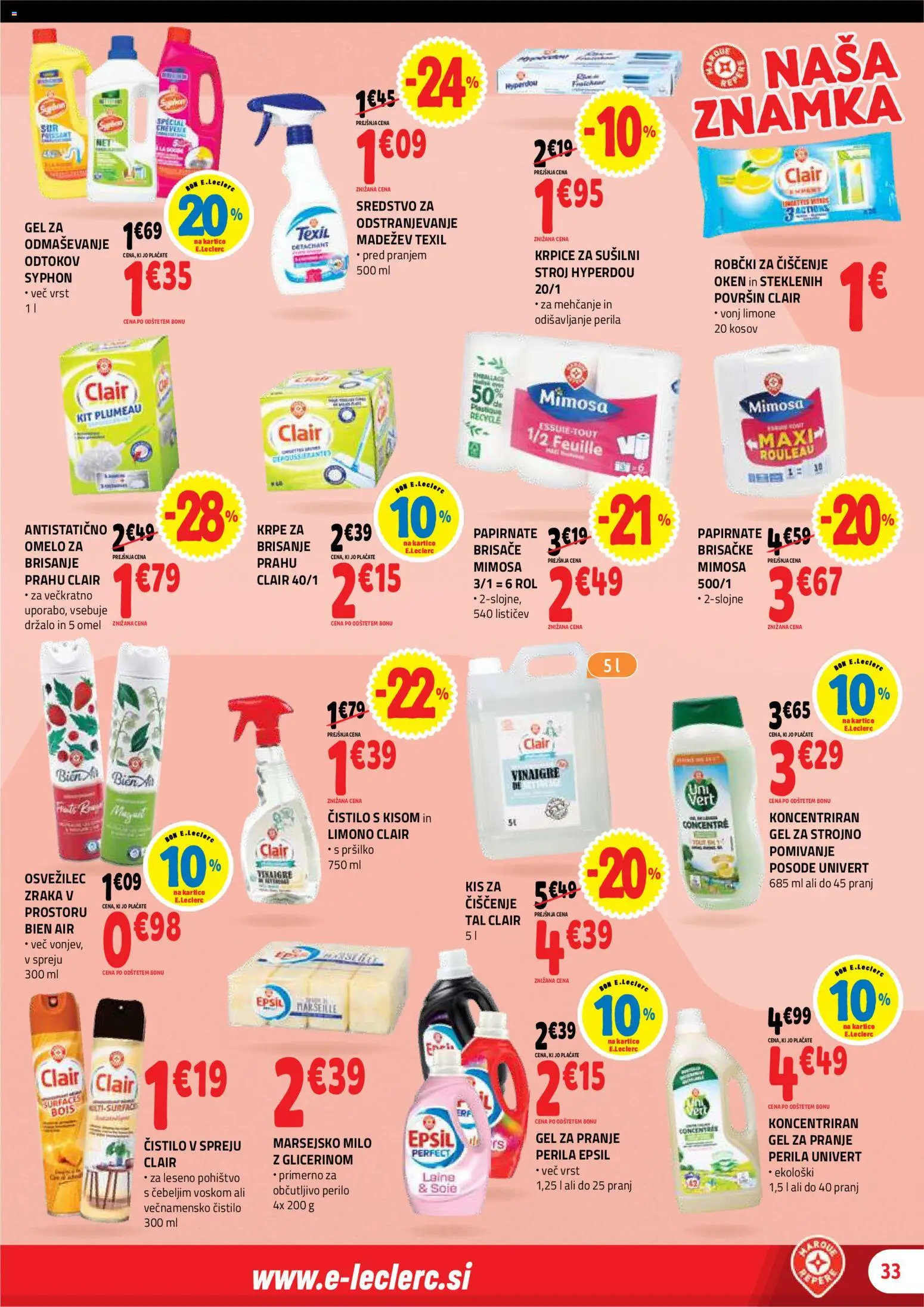 Novi E.leclerc katalog ponudbe – veljaven od 29.04.2026 | Stran: 33 | Izdelki: Pohištvo, Robčki, Kis, Milo