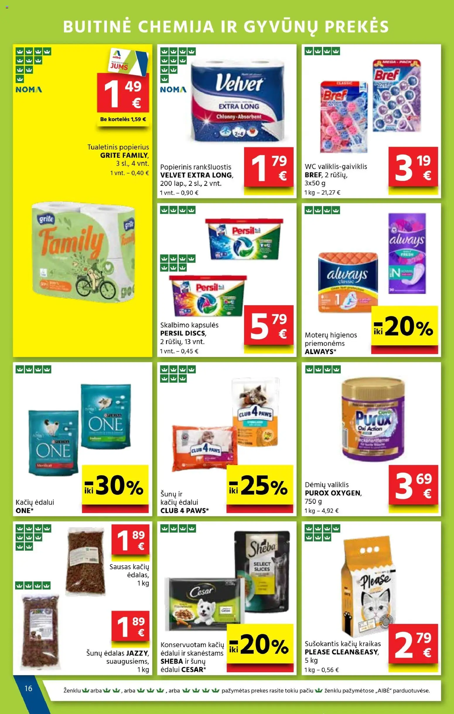 AIBE akcijos nuo 05.03.2026 | Puslapis: 16 | Prekių: Rankšluostis, Wc, Tualetinis popierius