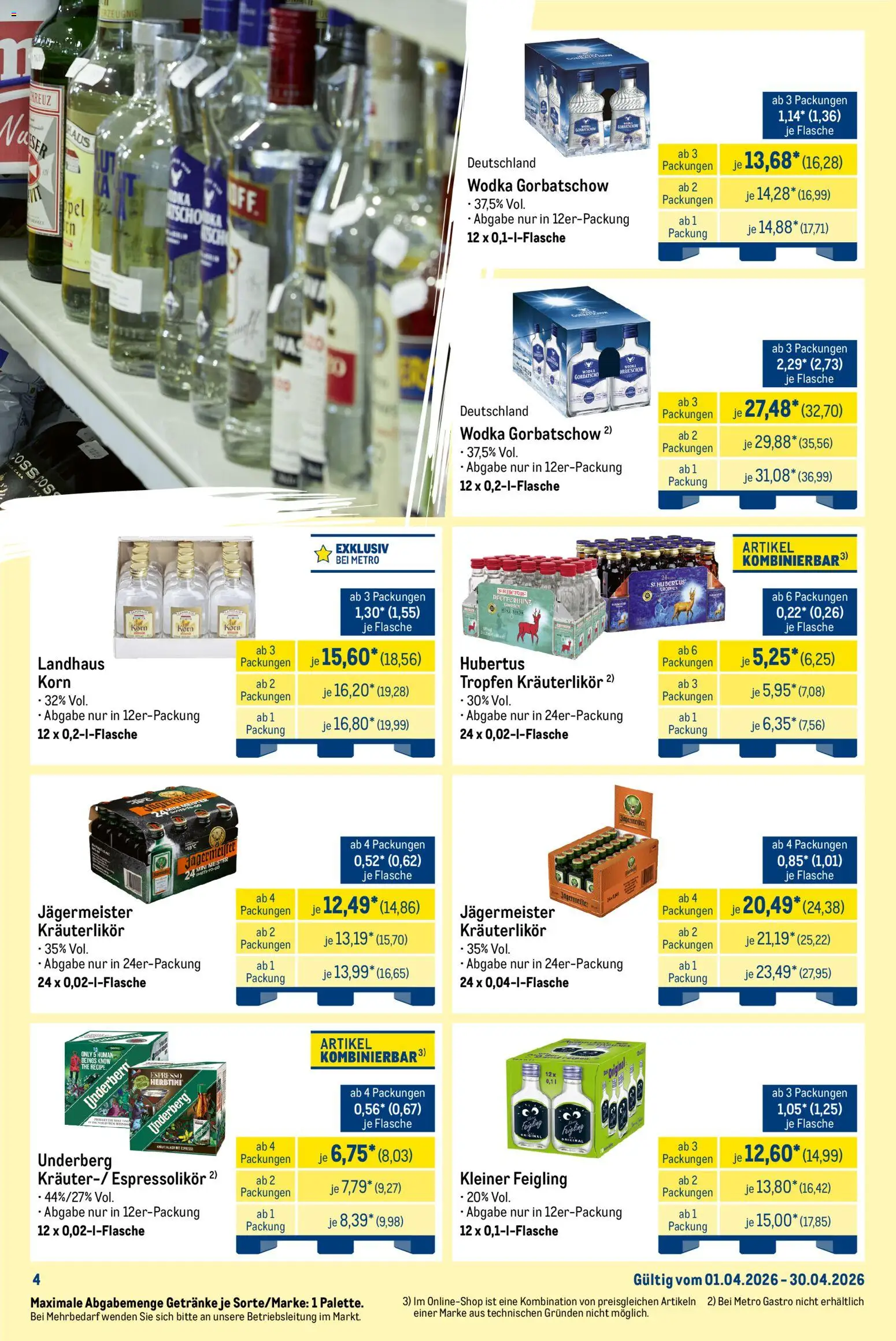 Metro Monats-Mix – gültig ab 01.04.2026 | Seite: 4 | Produkte: Jägermeister, Wodka gorbatschow, Wodka, Underberg