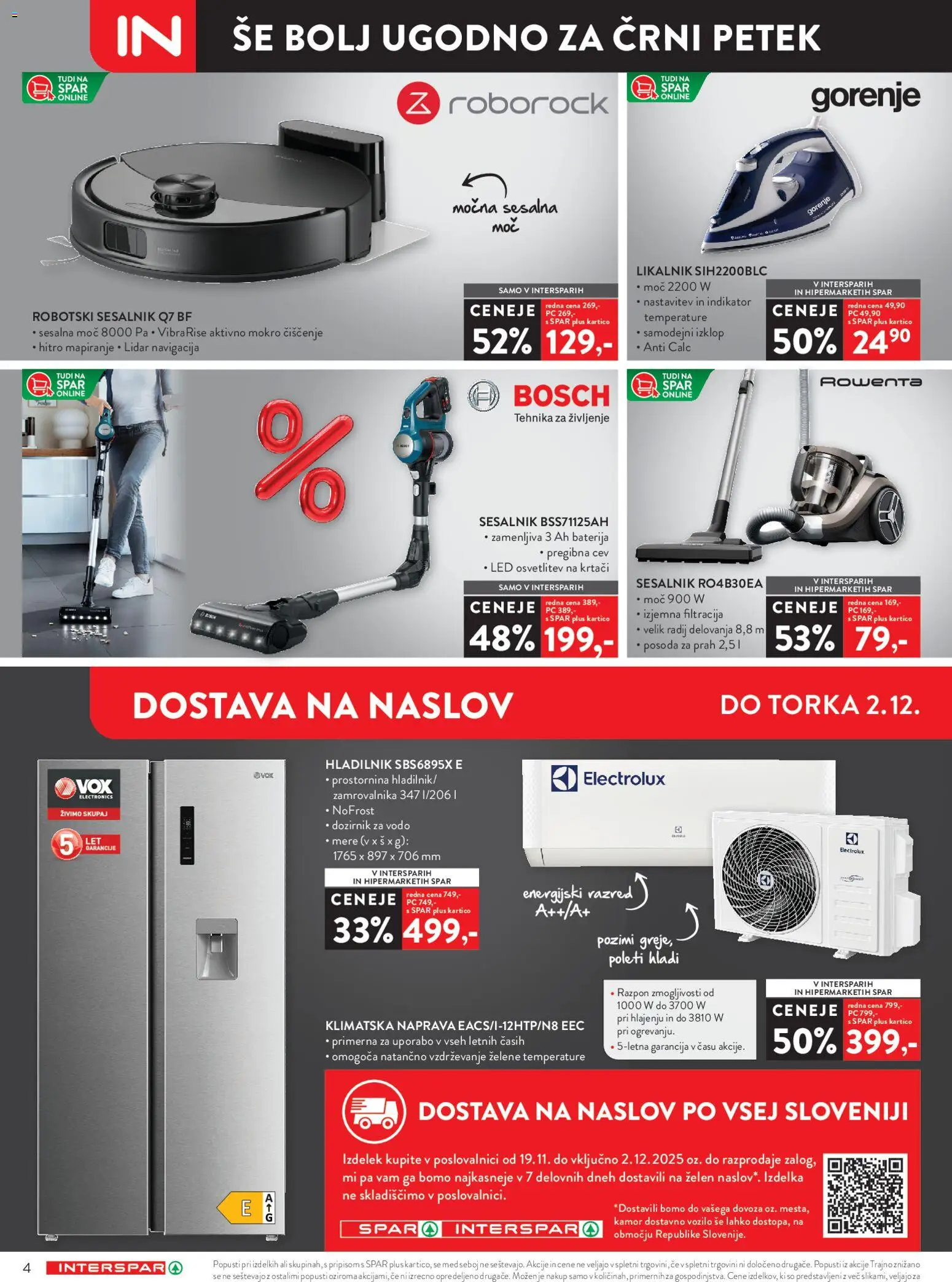 Novi Spar katalog ponudbe – veljaven od 19.11.2025 | Stran: 4 | Izdelki: Baterija, Hladilnik, Likalnik, Sesalnik