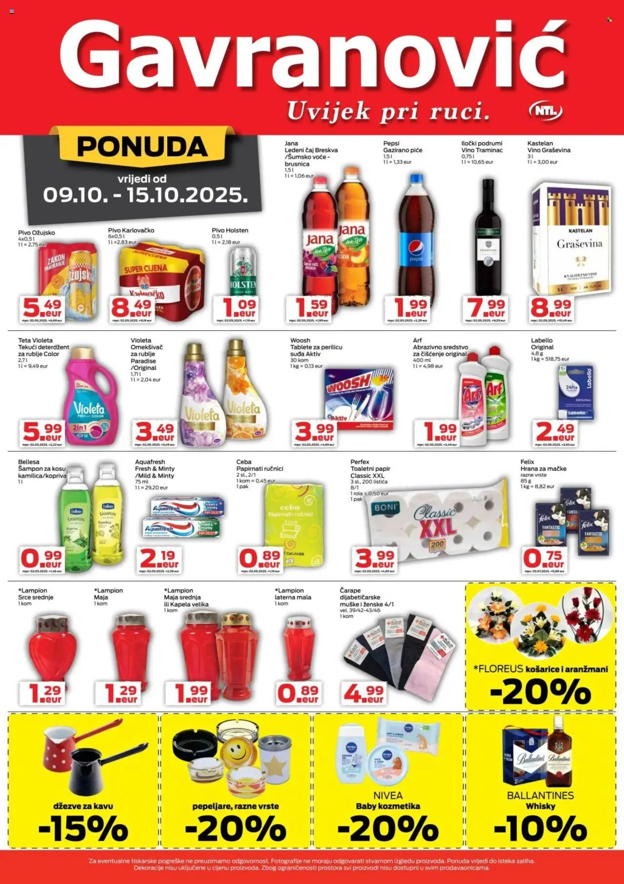 Gavranović katalog | vrijedi od 09.10.2025 | Stranica: 4 | Proizvodi: Pepsi, Omekšivač, Ožujsko, Violeta