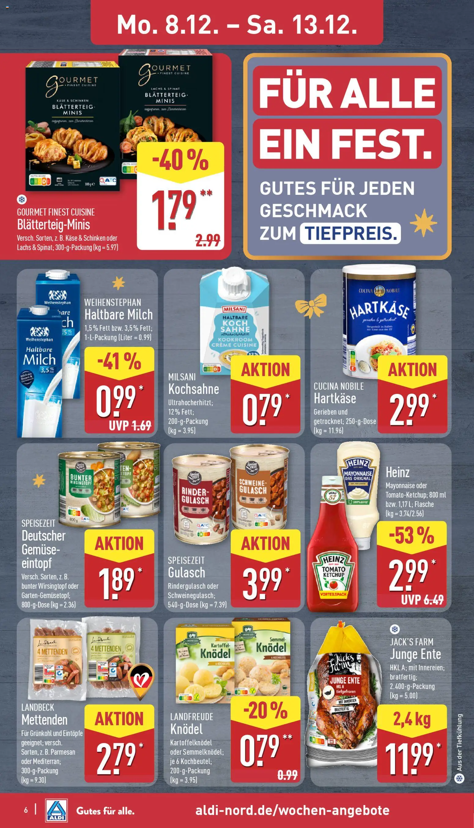 Aldi Prospekt 	 – gültig ab 08.12.2025 | Seite: 6 | Produkte: Rindergulasch, Milch, Schinken, Ketchup