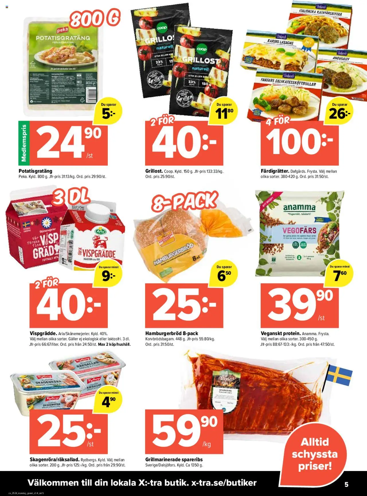 Coop X:-TRA reklamblad aktuell från 09.06.2025 | Sida: 5 | Produkter: Visp, Hamburgerbröd, Vegofärs, Vispgrädde