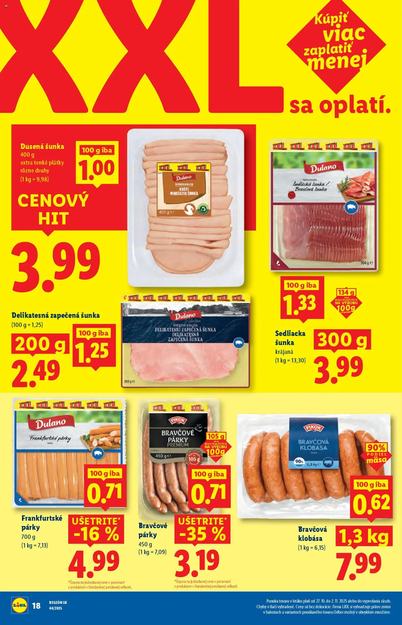 Nové Lidl akcie – leták je platný od 27.10.2025 | Strana: 22 | Produkty: Šunka, Klobása, Párky