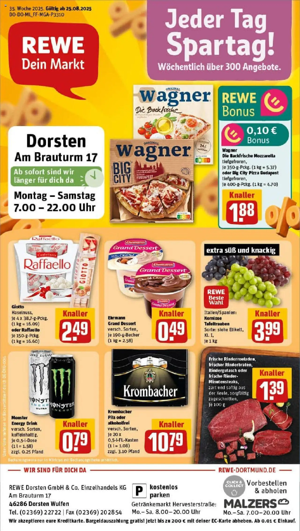 Rewe prospekt Dorsten	 - gültig ab dem 24.08.2025 | Seite: 1 | Produkte: Raffaello, Energy, Monster, Pizza