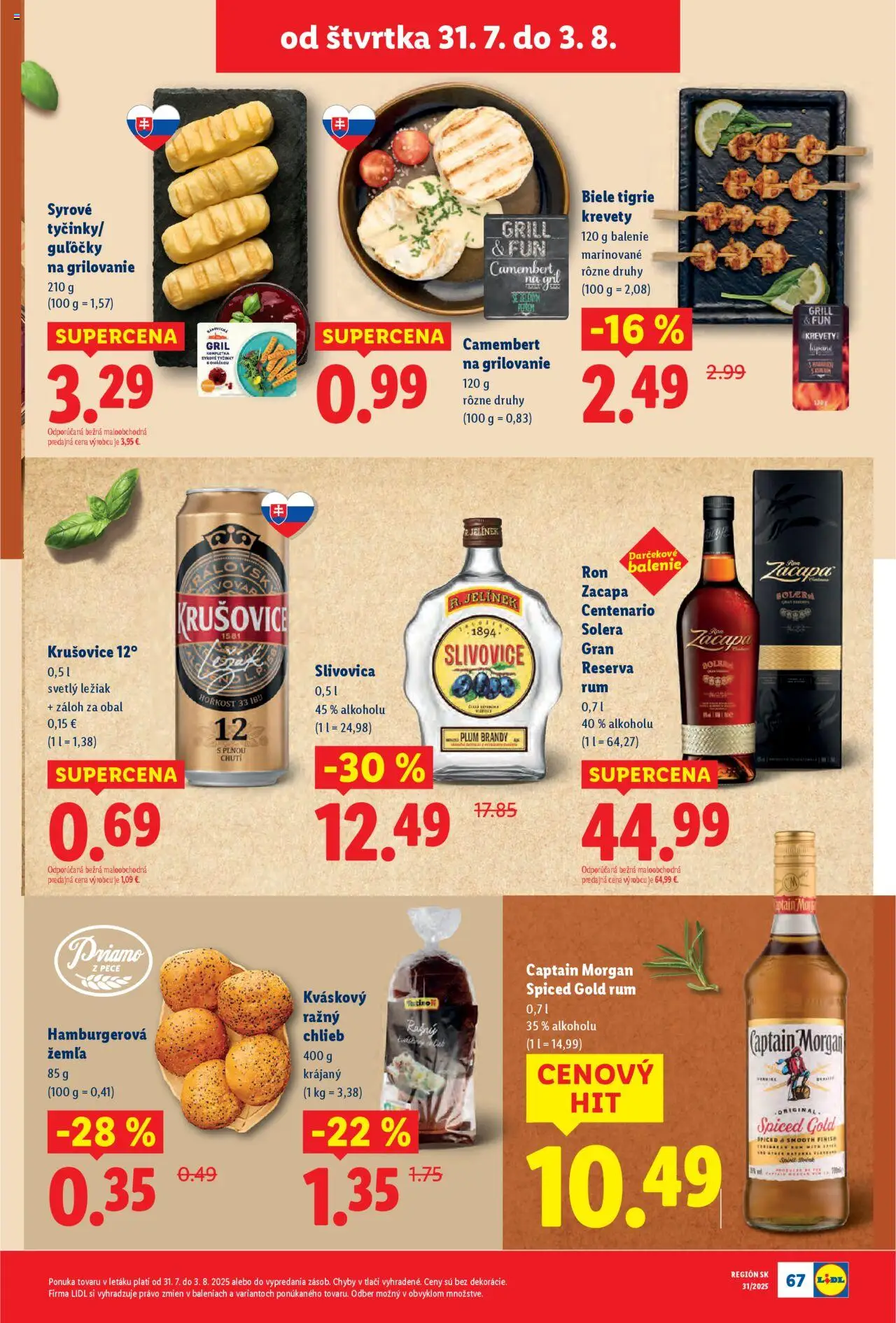 Lidl leták │ platný od 28.07.2025 | Strana: 65 | Produkty: Gril, Captain Morgan, Slivovica, Rum