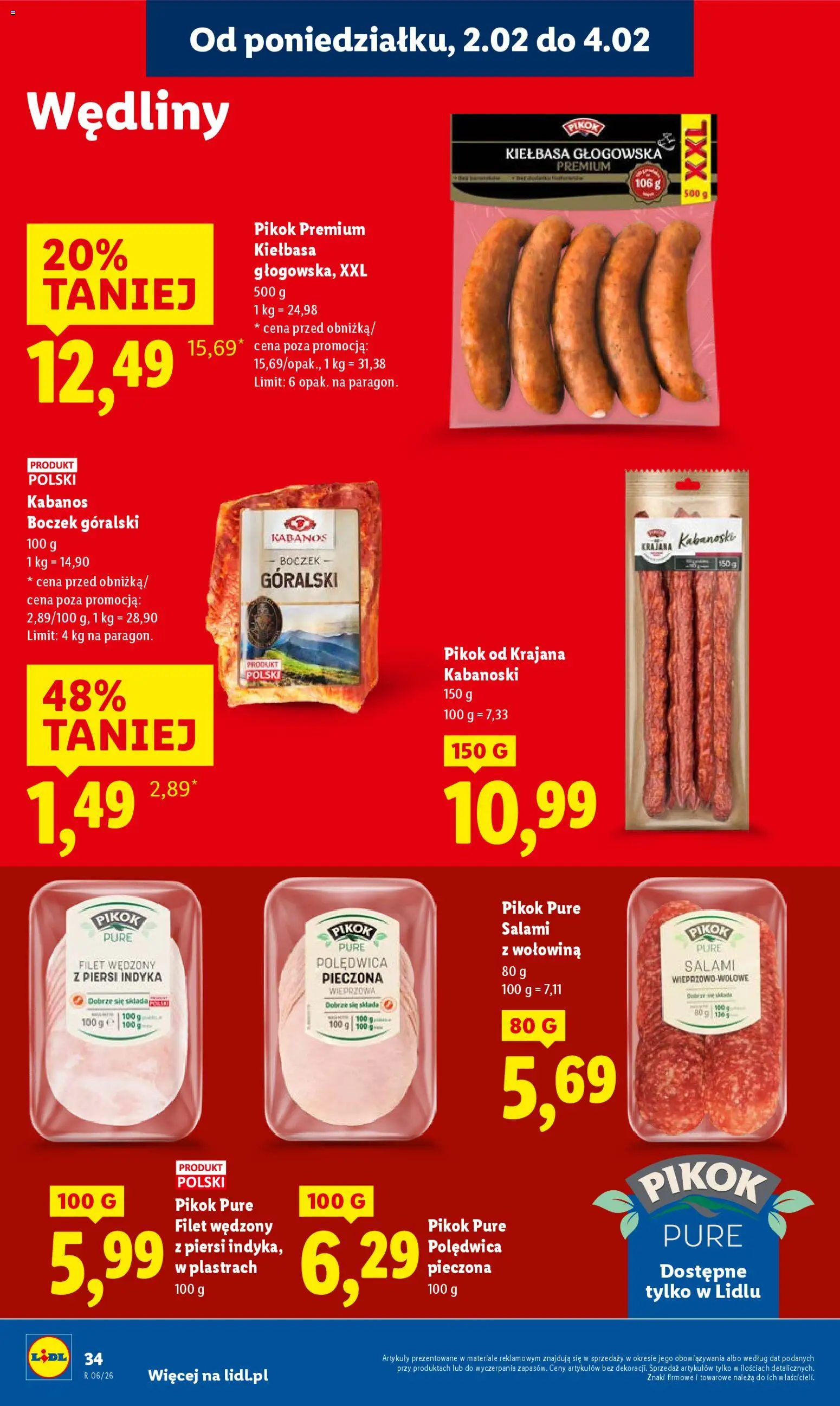 Lidl Gazetka od 02.02.2026 | Strona: 34 | Produkty: Kiełbasa, Piersi, Salami, Wędliny