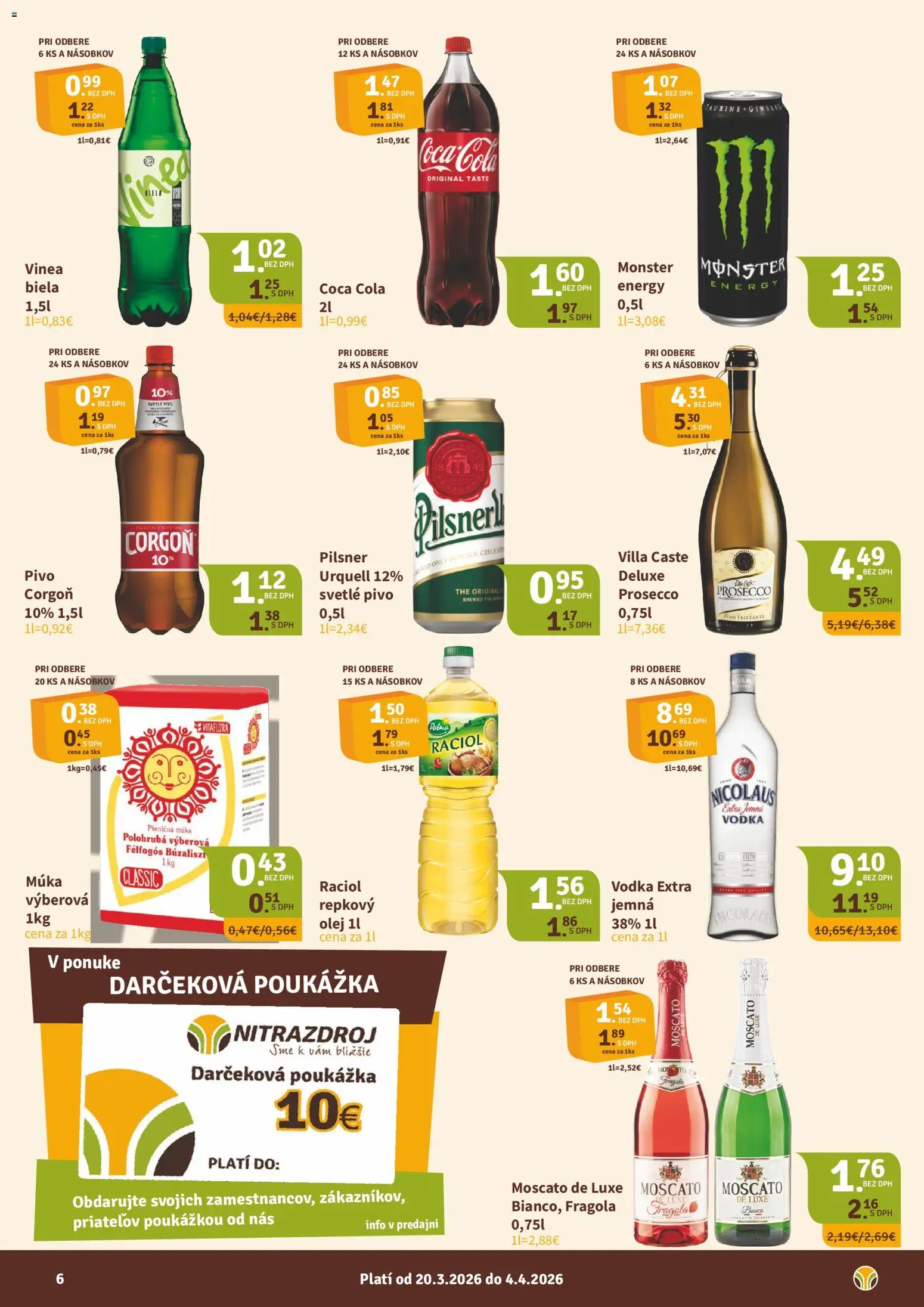 Nové Nitrazdroj akcie – leták je platný od 18.03.2026 | Strana: 6 | Produkty: Pivo, Múka, Coca cola, Cola