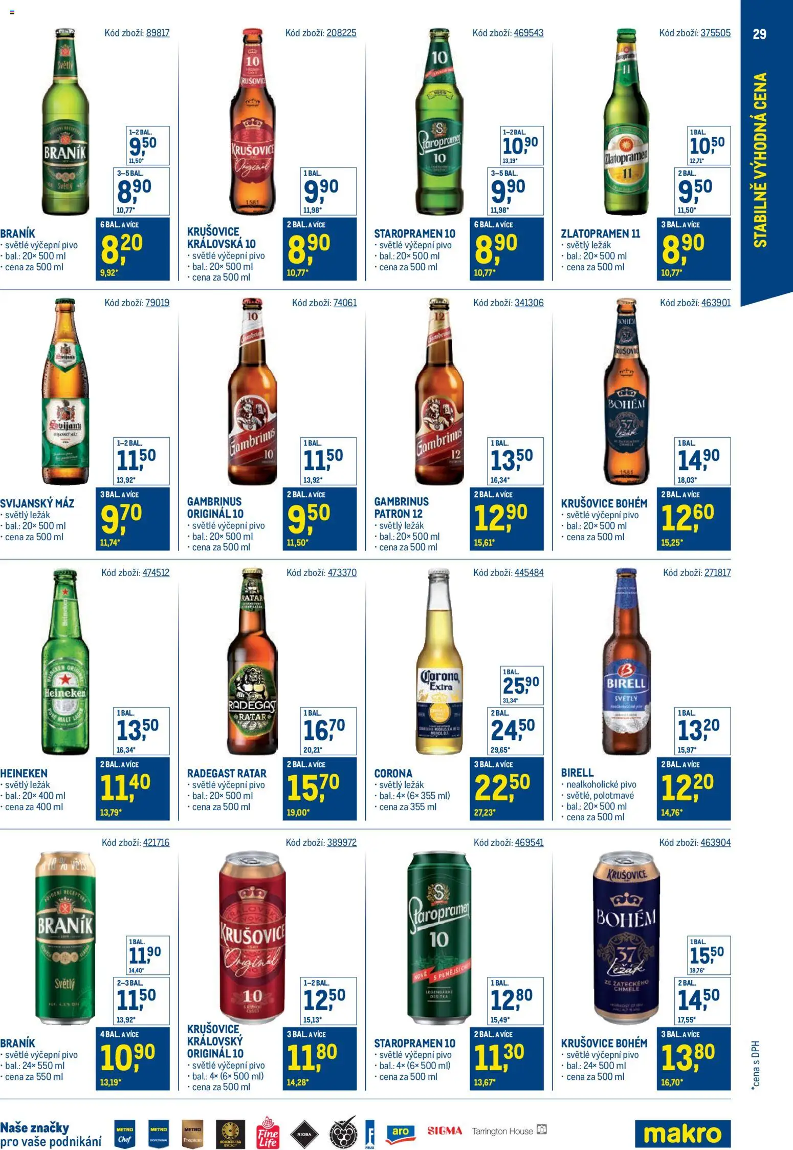 Makro leták - Stabilně výhodná cena - maloobchod od 24.09.2025 | Strana: 29 | Produkty: Heineken, Pivo, Krušovice Bohém, Krušovice