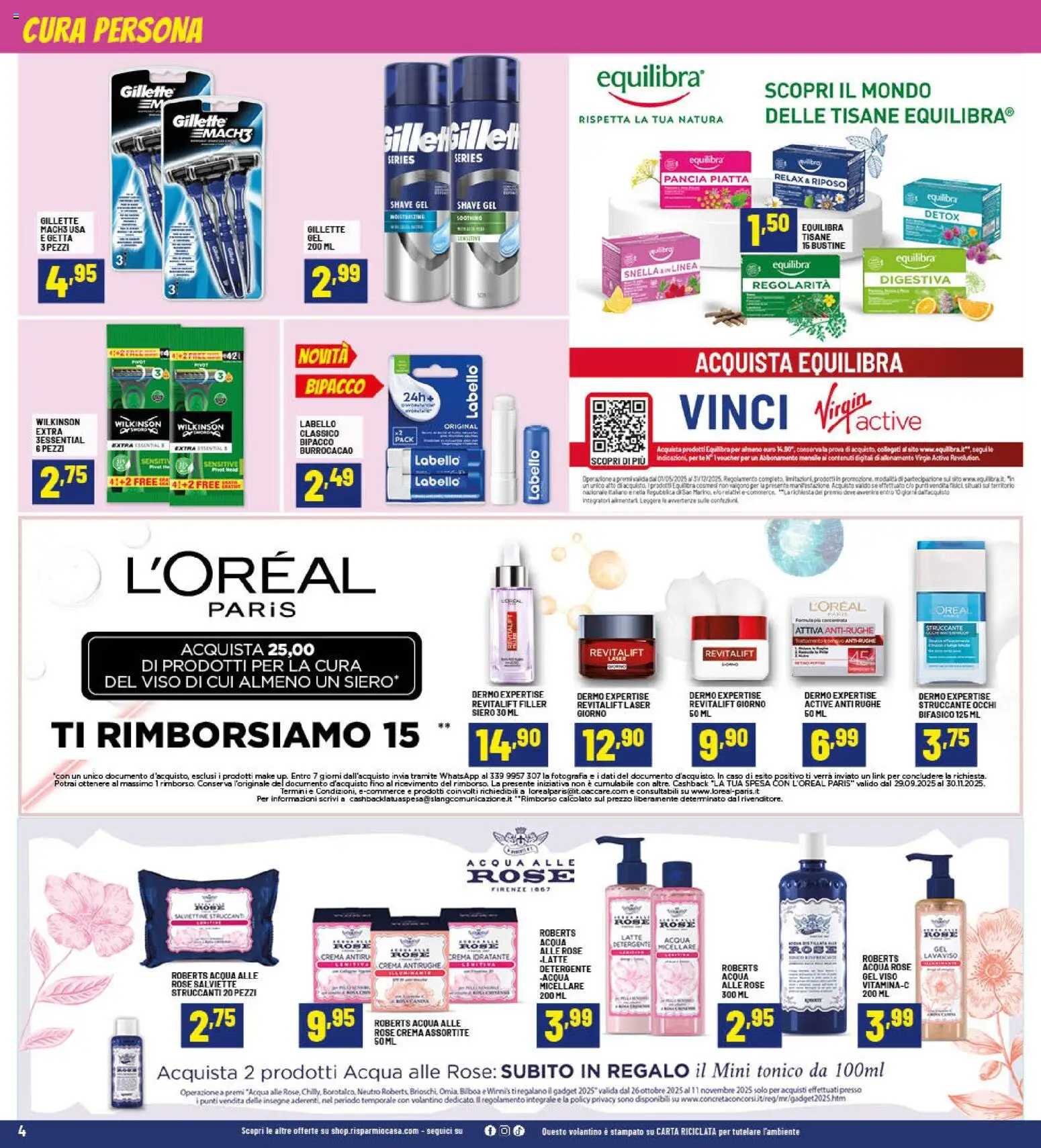 Volantino RisparmioCasa del 23.10.2025 | Pagina: 4 | Prodotti: Struccante, Detergente, Tè, Acqua