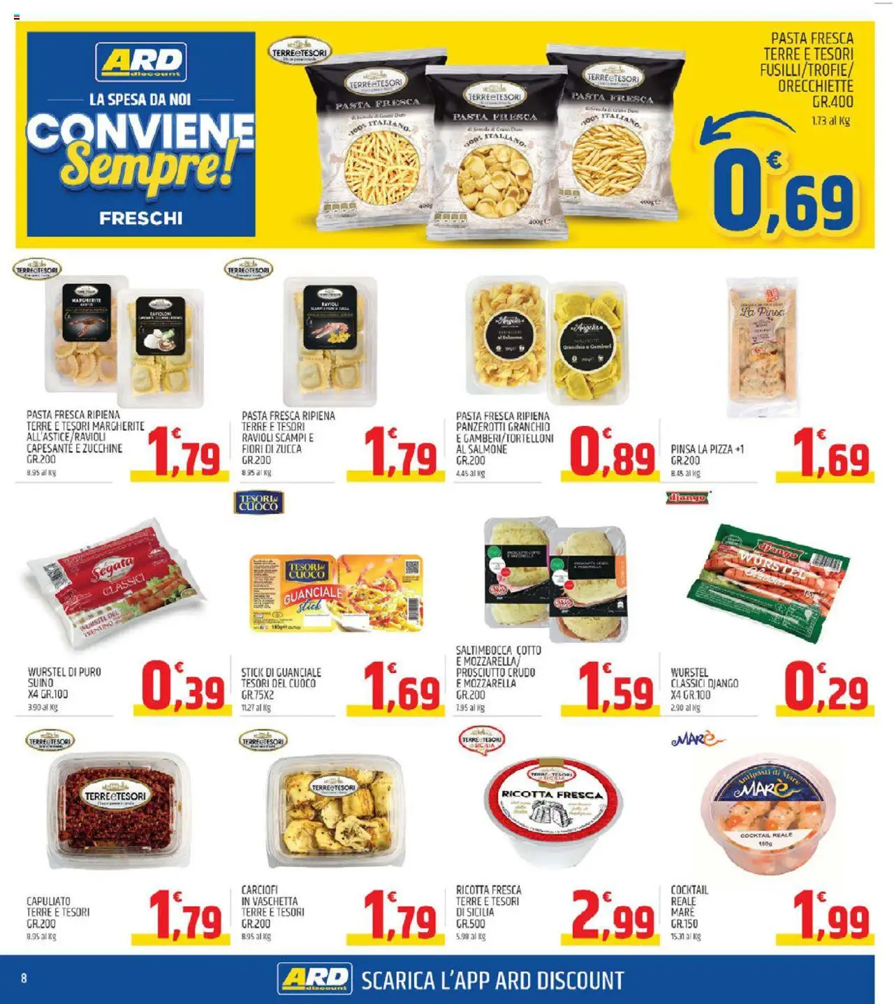 Volantino ARD Discount del 01.09.2025 | Pagina: 8 | Prodotti: Salmone, Suino, Pasta, Wurstel