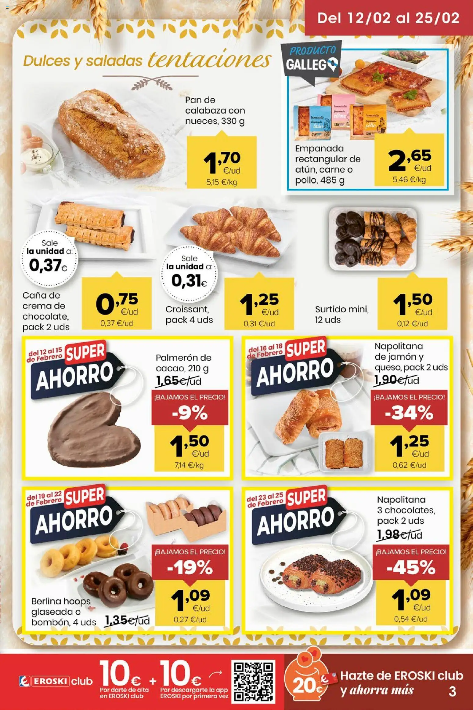 Eroski folleto │ válido desde el 12.02.2026 | Página: 3 | Productos: Πράσινο τσάι, Pan, Jamón, Crema