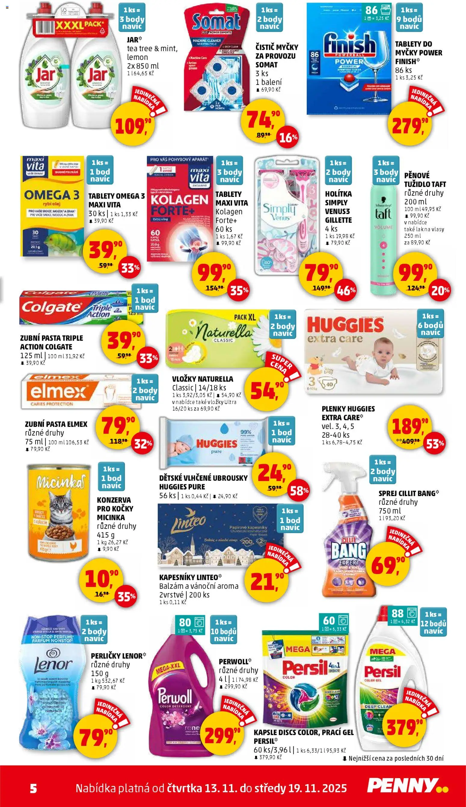 Penny Market leták - Čtvrtečník od 13.11.2025 | Strana: 5 | Produkty: Prací gel, Omega, Plenky, Tužidlo