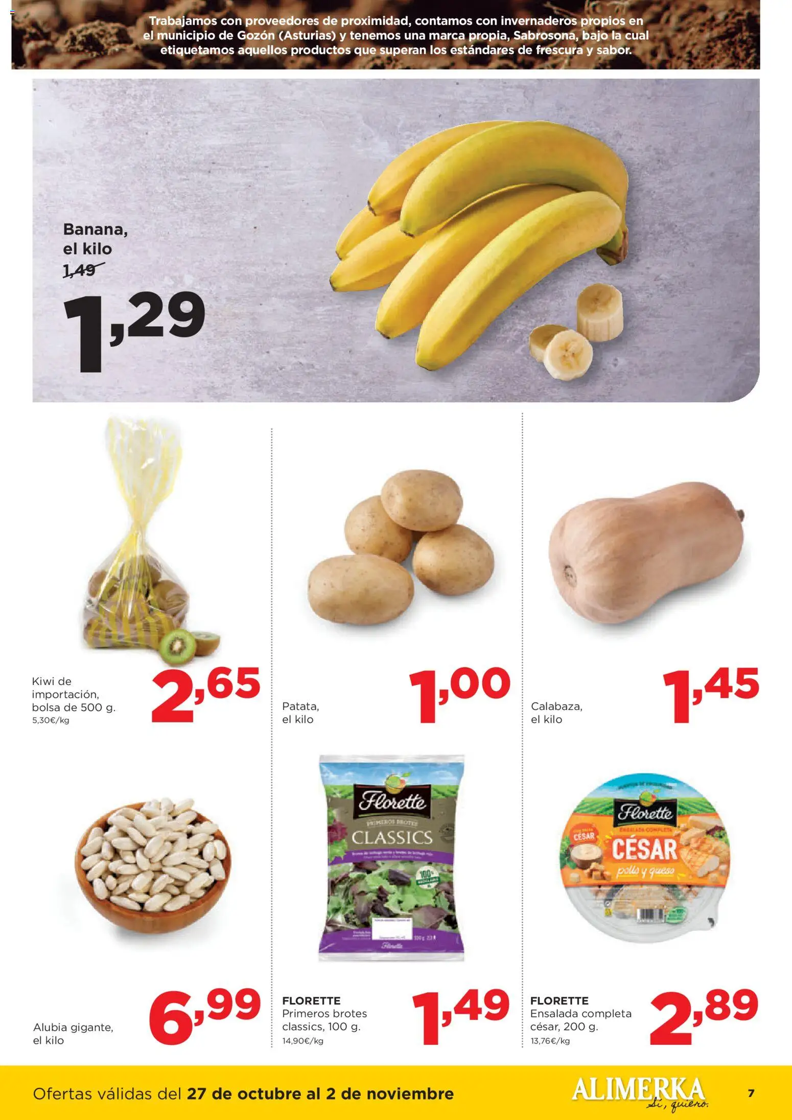 Alimerka folleto Asturias │ válido desde el 27.10.2025 | Página: 7 | Productos: Queso, Kiwi, Ensalada, Bolsa