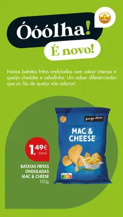 Pré-visualização BATATAS FRITAS ONDULADAS MAC & CHEESE, Batatas fritas onduladas com sabor intenso a queijo cheddar e cebolinho. válido de 17.02.2026 | Página: 36