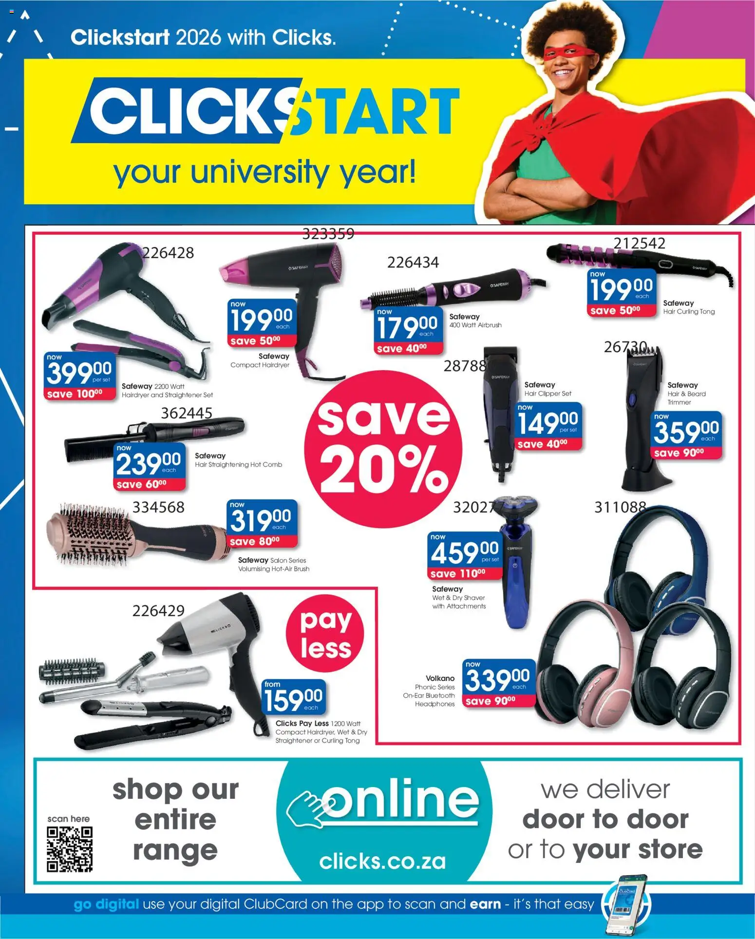 New Clicks catalogue – valid from 13.01.2026 | Page: 8 | Products: Headphones, Hair clipper, Brush