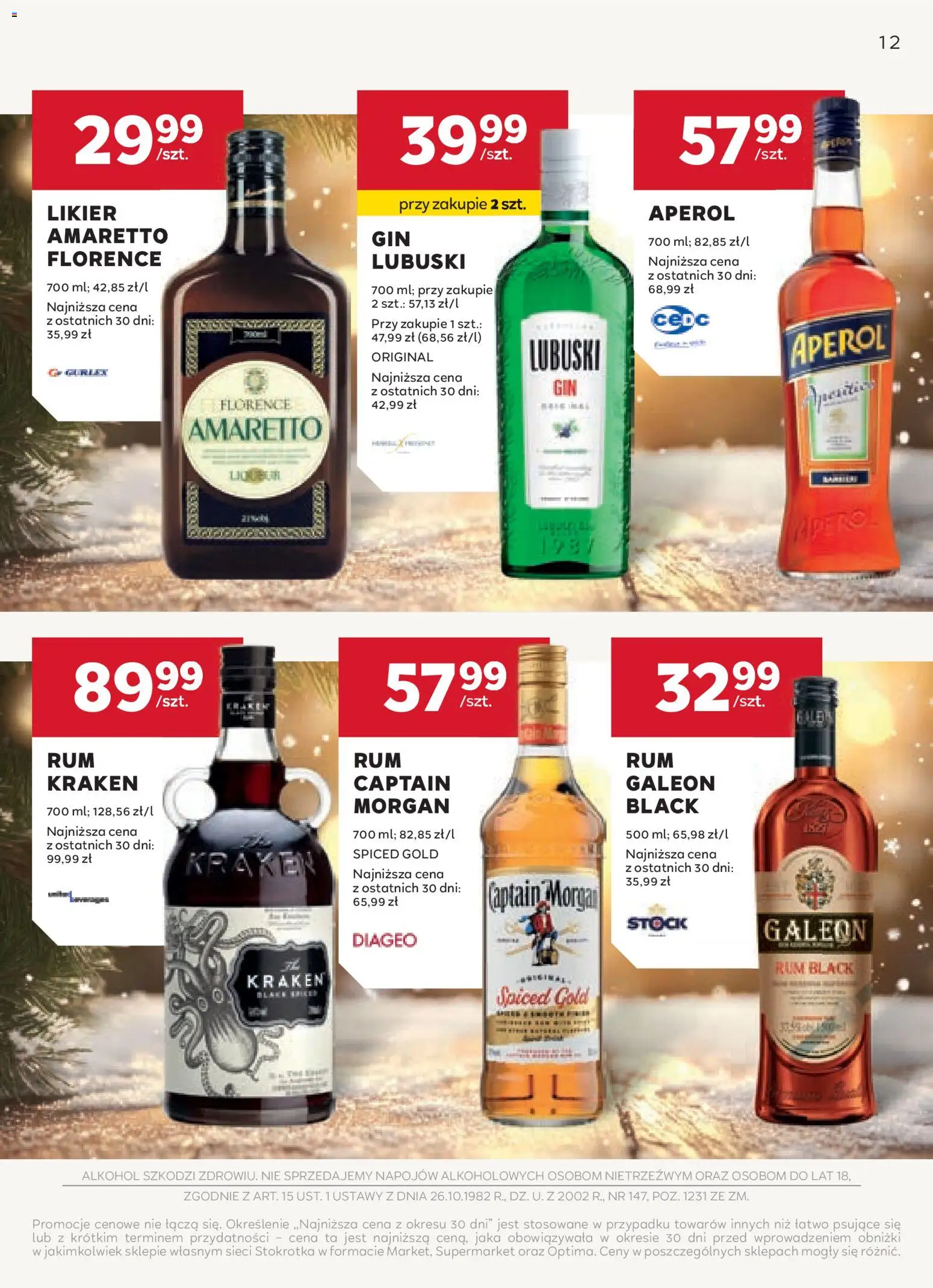 Stokrotka Gazetka - Oferta alkoholowa od 04.12.2025 | Strona: 12 | Produkty: Stokrotka, Amaretto, Alkohol, Aperol