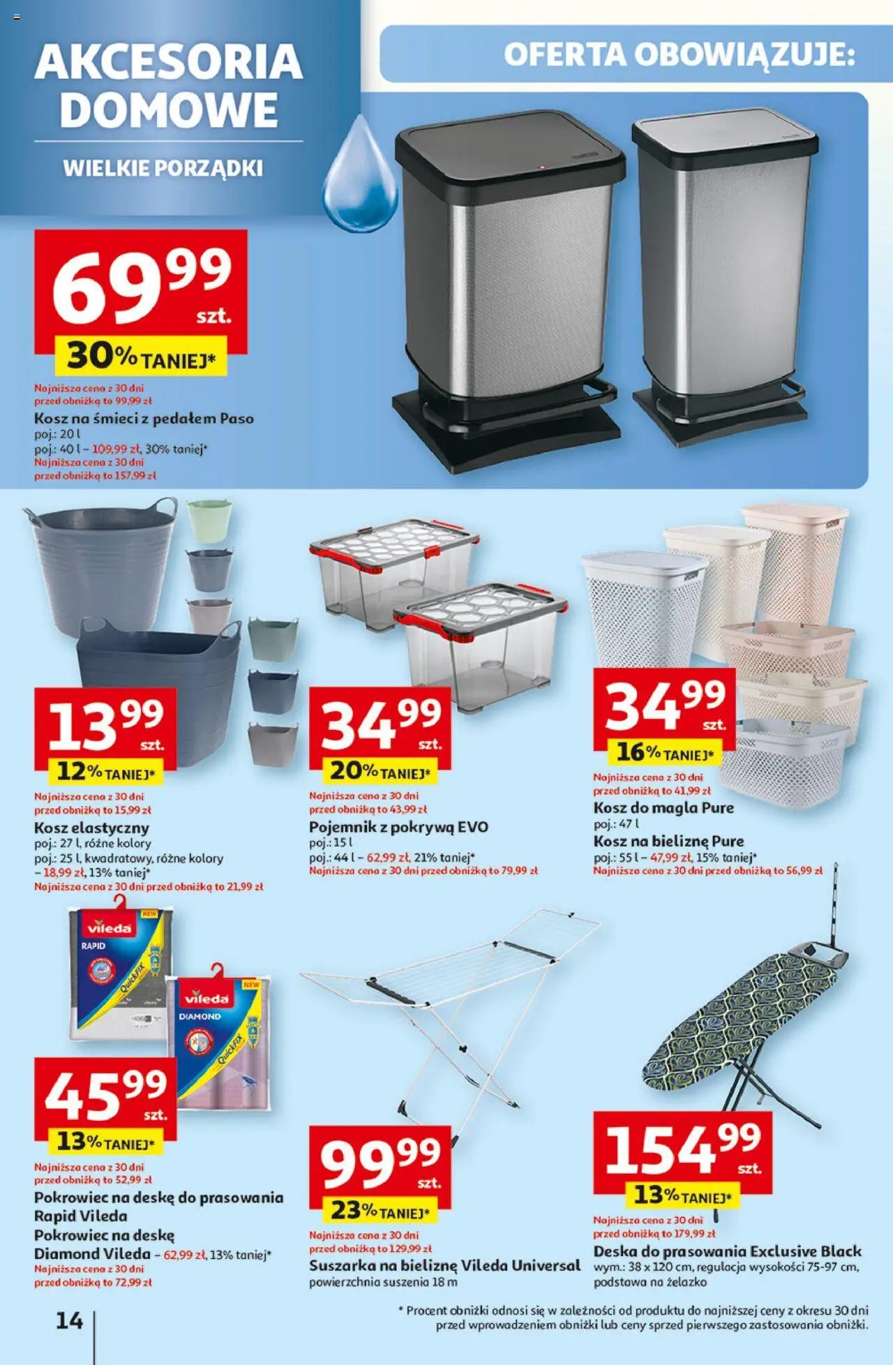 Auchan Gazetka - Wielkie przeboje cenowe Hipermarket od 02.10.2025 | Strona: 14 | Produkty: Suszarka, Kosz, Deska do prasowania, Vileda