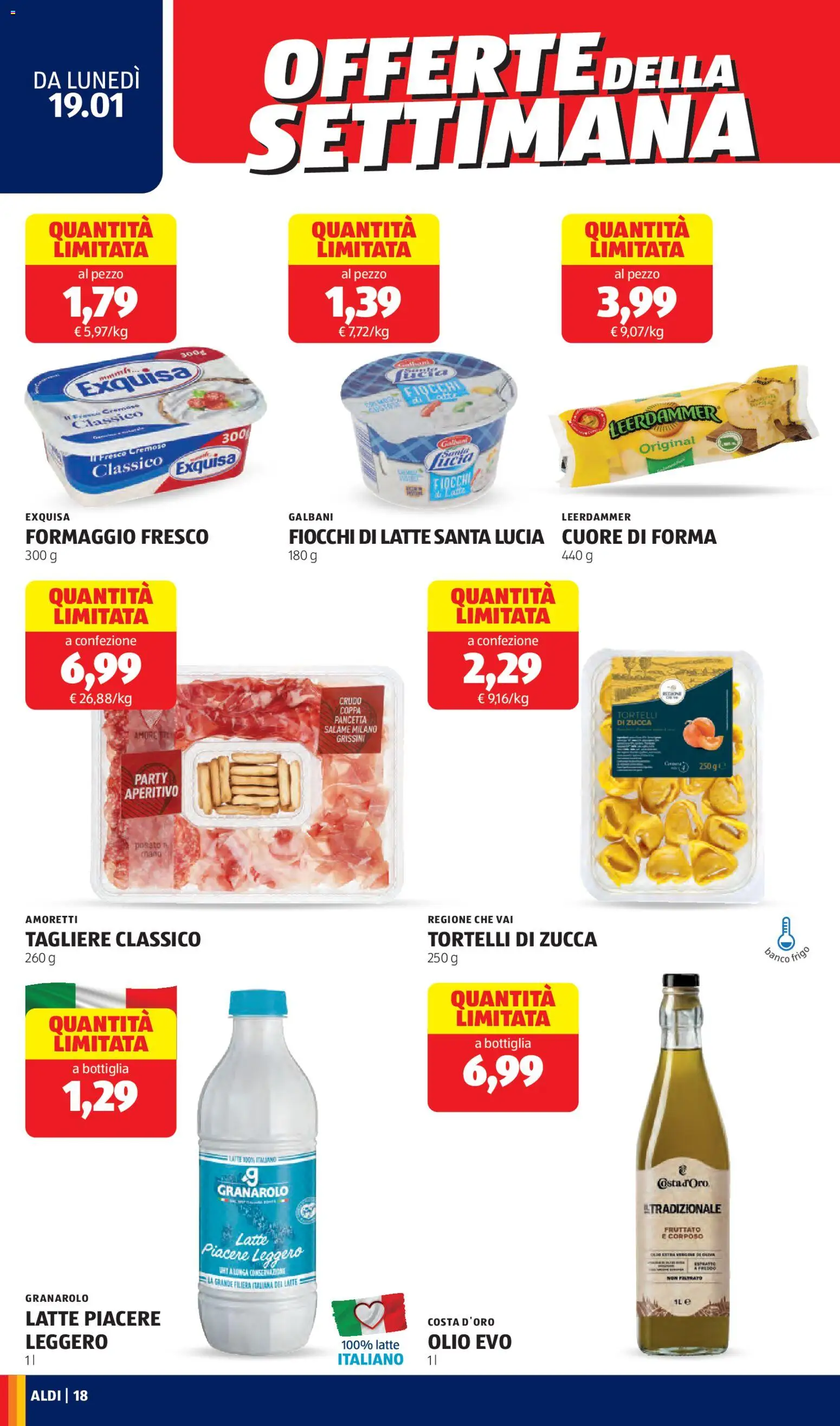 Volantino Aldi del 19.01.2026 | Pagina: 18 | Prodotti: Salame, Fiocchi, Latte, Tagliere