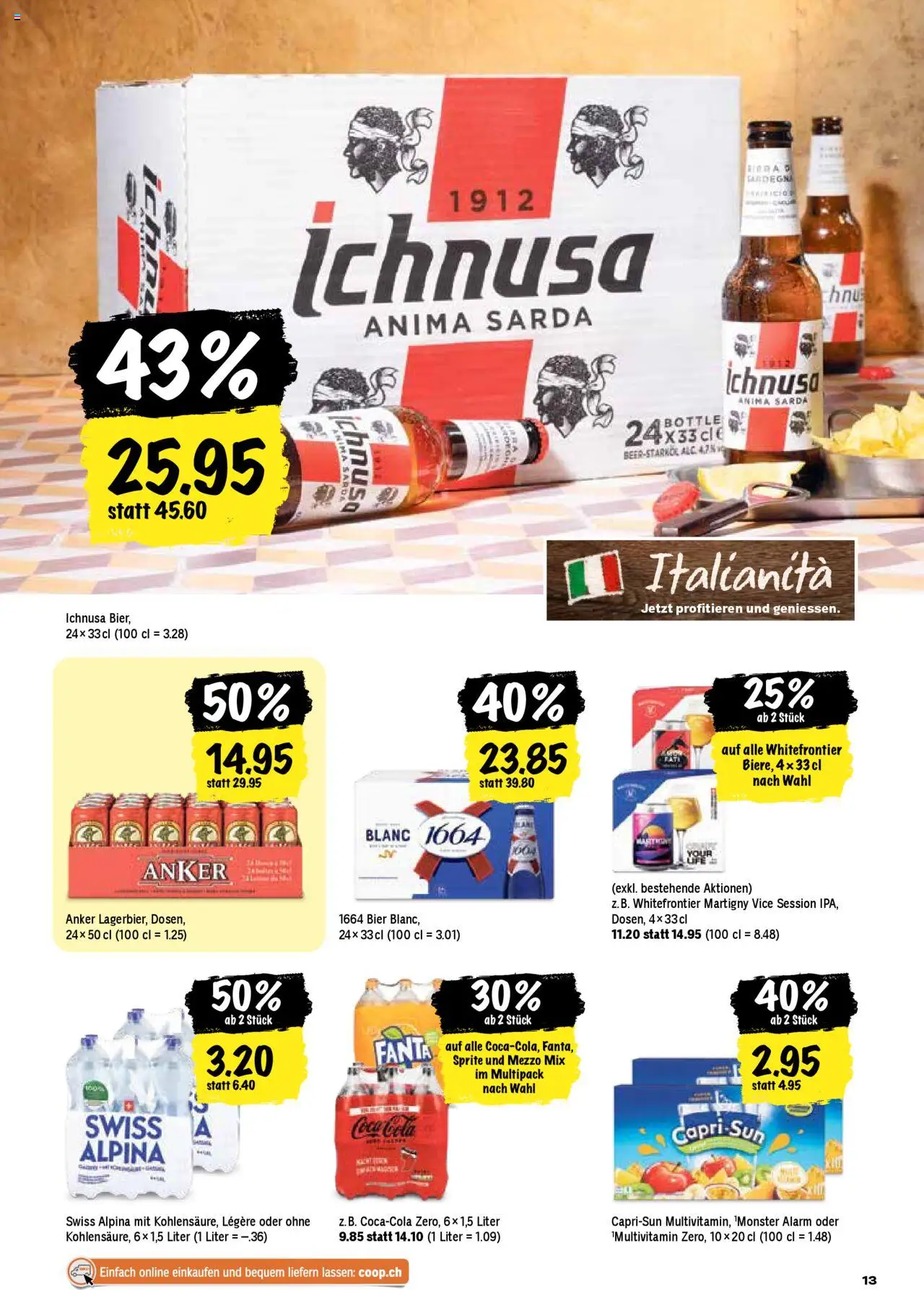 Coop Aktionen ab 21.08.2025 | Seite: 13 | Produkte: Coca Cola, Fanta, Sprite, Wasser