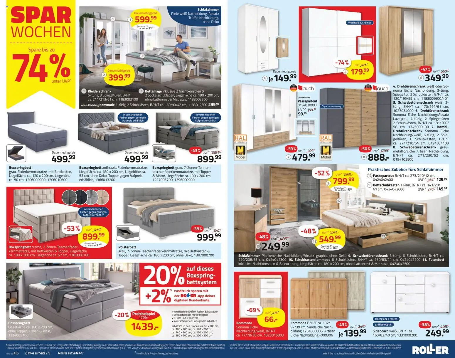 Roller Prospekt 	 – gültig ab 22.02.2026 | Seite: 4 | Produkte: Sideboard, Drehtürenschrank, Boxspringbett, Polsterbett