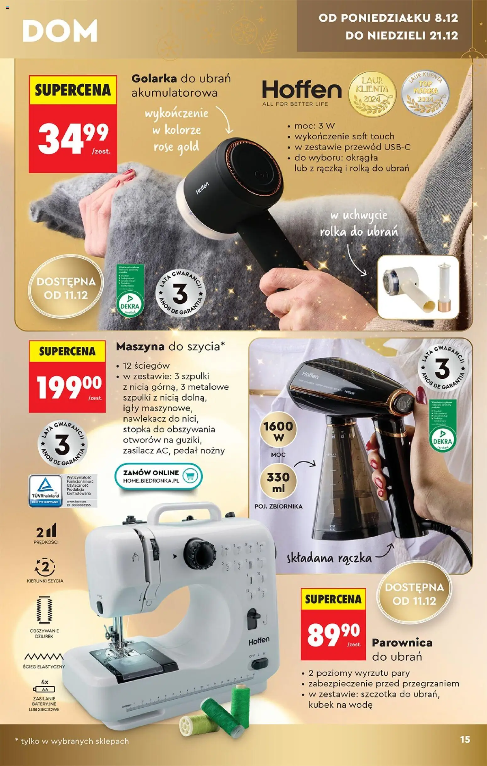 Biedronka gazetka - Hity i inspiracje od 06.12.2025 | Strona: 15 | Produkty: Golarka do ubrań hoffen, Parownica, Szczotka, Rolka do ubrań