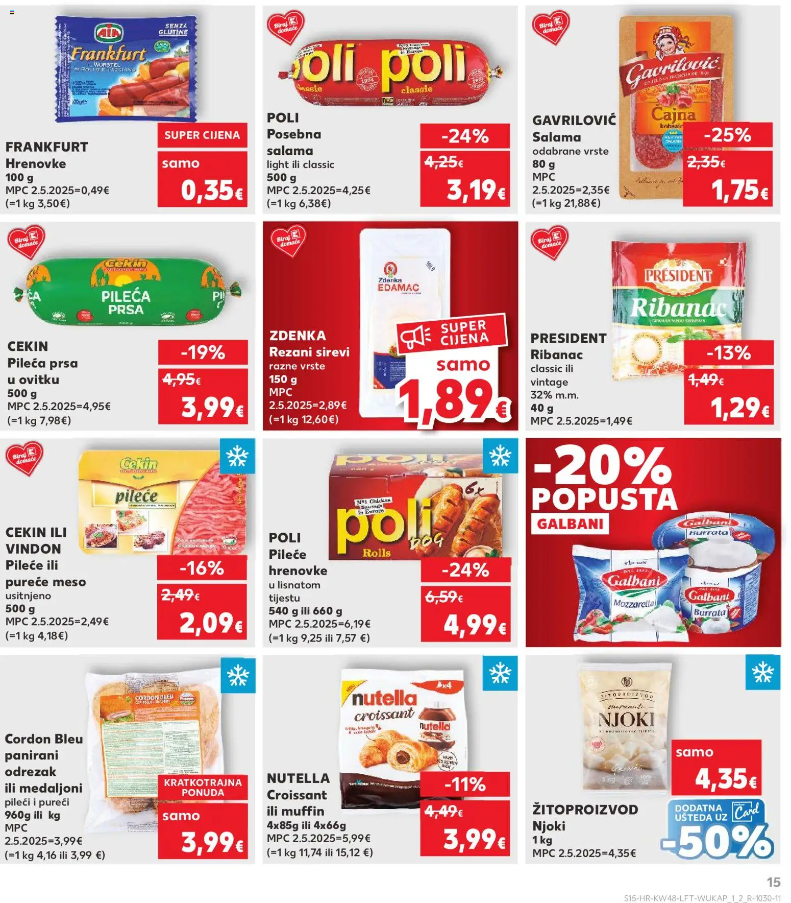 Kaufland katalog | vrijedi od 26.11.2025 | Stranica: 15 | Proizvodi: Mozzarella, Meso, Salama, Hrenovke