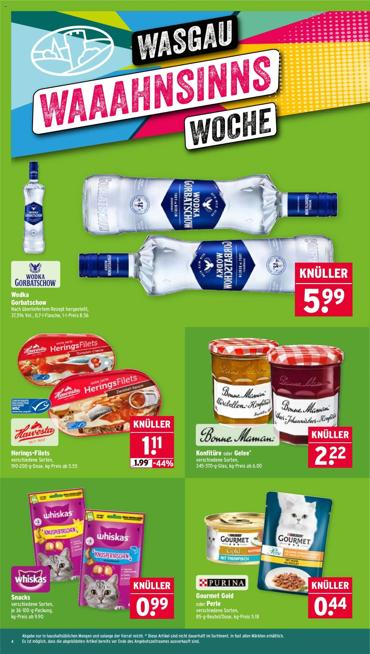 Wasgau Prospekt 	 – gültig ab 24.11.2025 | Seite: 4 | Produkte: Thunfisch, Creme, Wodka gorbatschow, Bonne maman