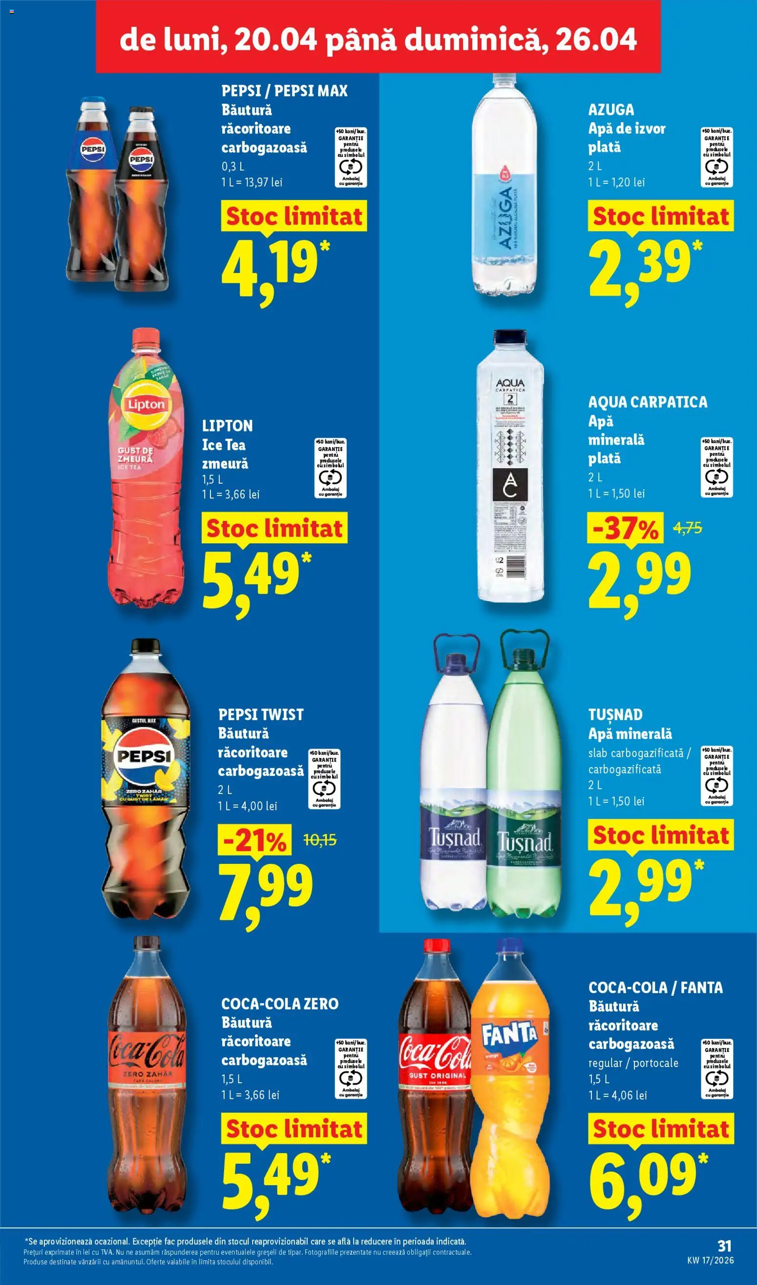 Noul catalog Lidl – valabil de la 20.04.2026 | Pagină: 31 | Produse: Zmeură, Yazı tahtası kalemi, Ice tea, Zahăr