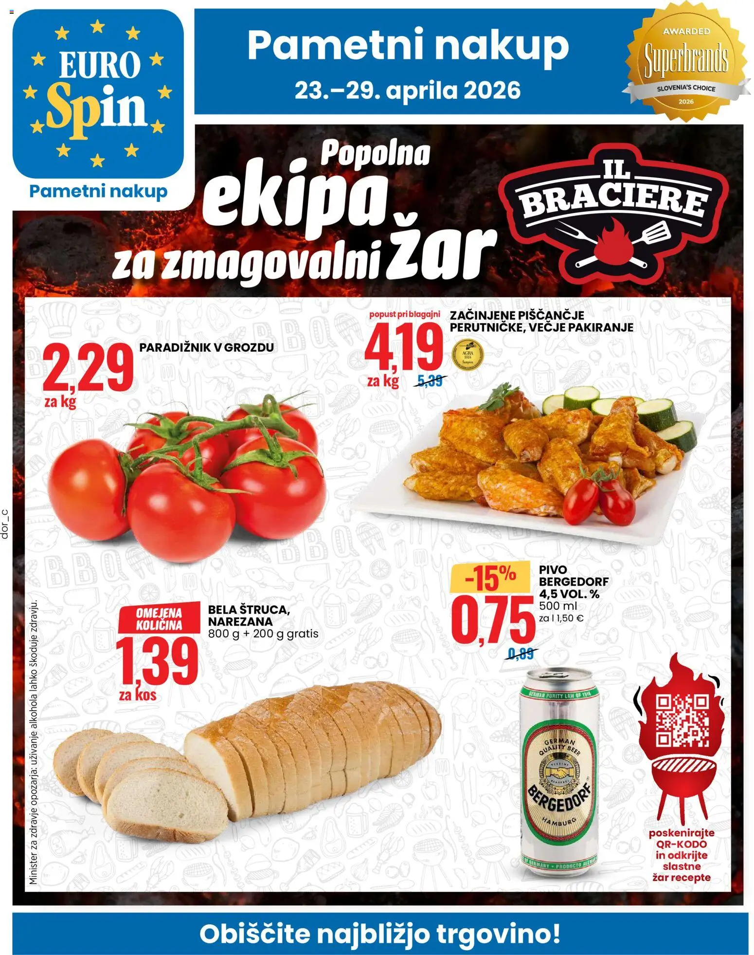 Novi Eurospin katalog ponudbe – veljaven od 23.04.2026 | Stran: 1 | Izdelki: Zar, Kos, Pivo, Paradiznik