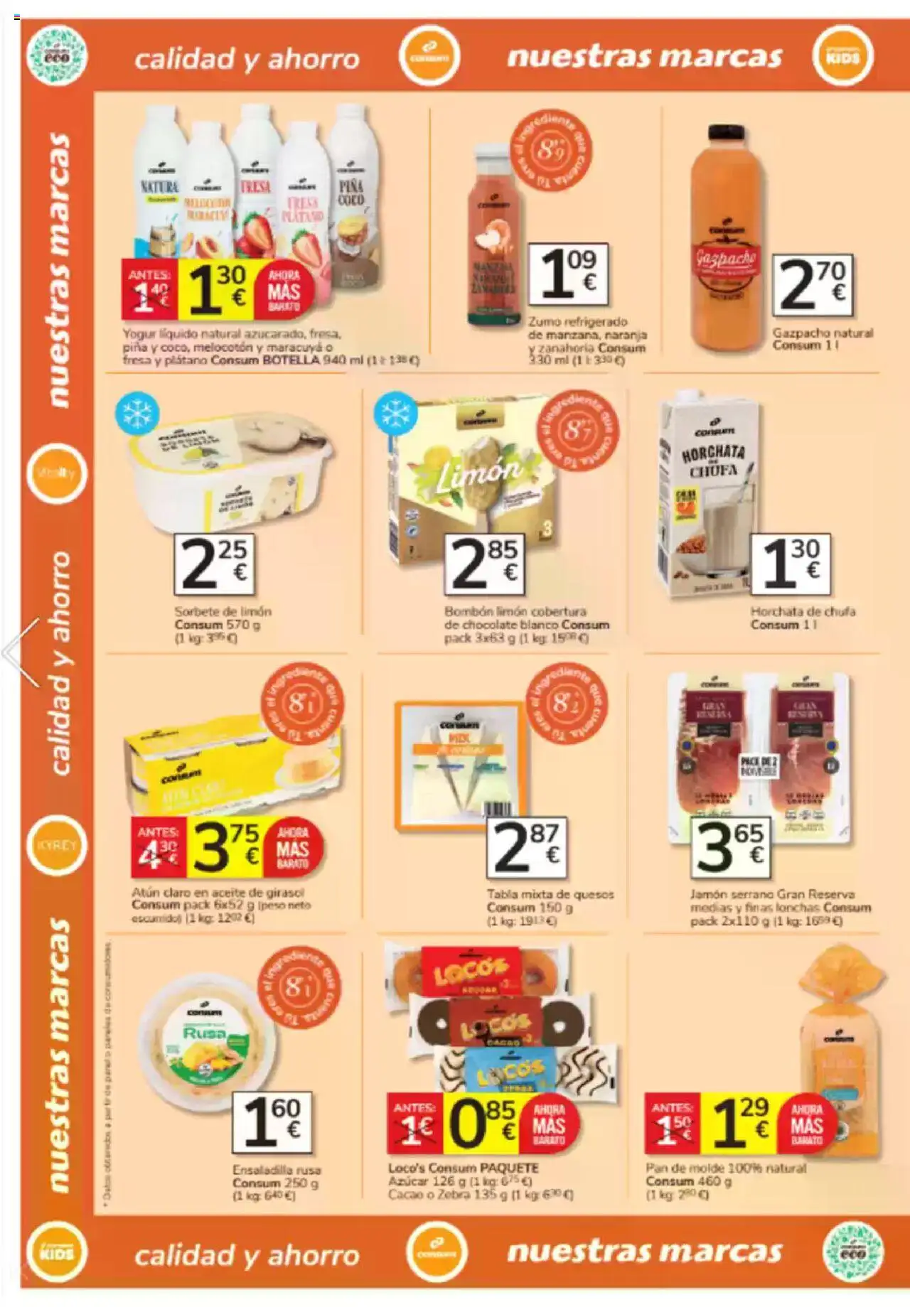 Consum folleto │ válido desde el 26.06.2025 | Página: 14 | Productos: Yogur, Piña, Pan de molde, Gazpacho
