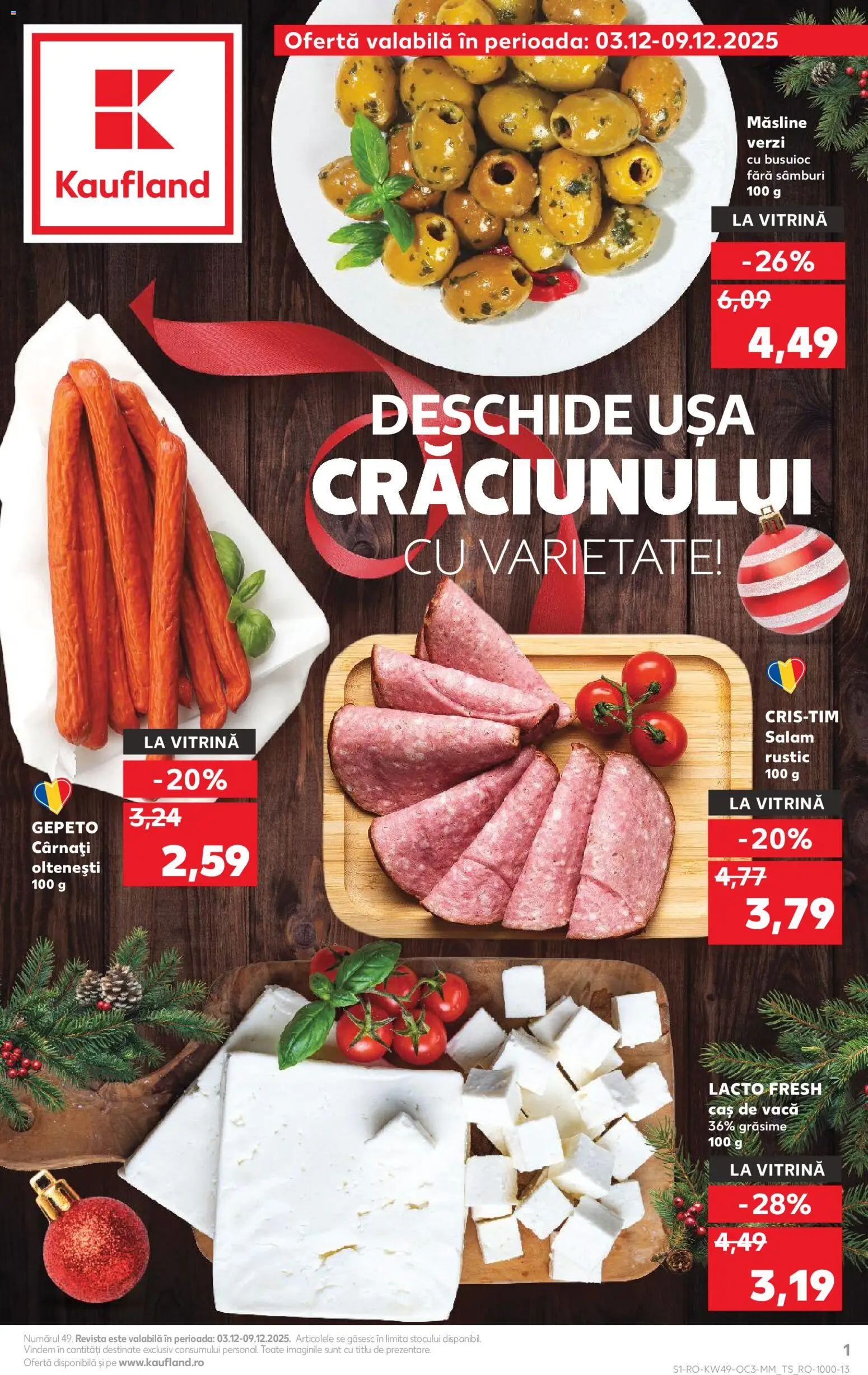 Noul catalog Kaufland – valabil de la 03.12.2025 | Pagină: 1 | Produse: Vitrină, Măsline, Salam, Cârnați