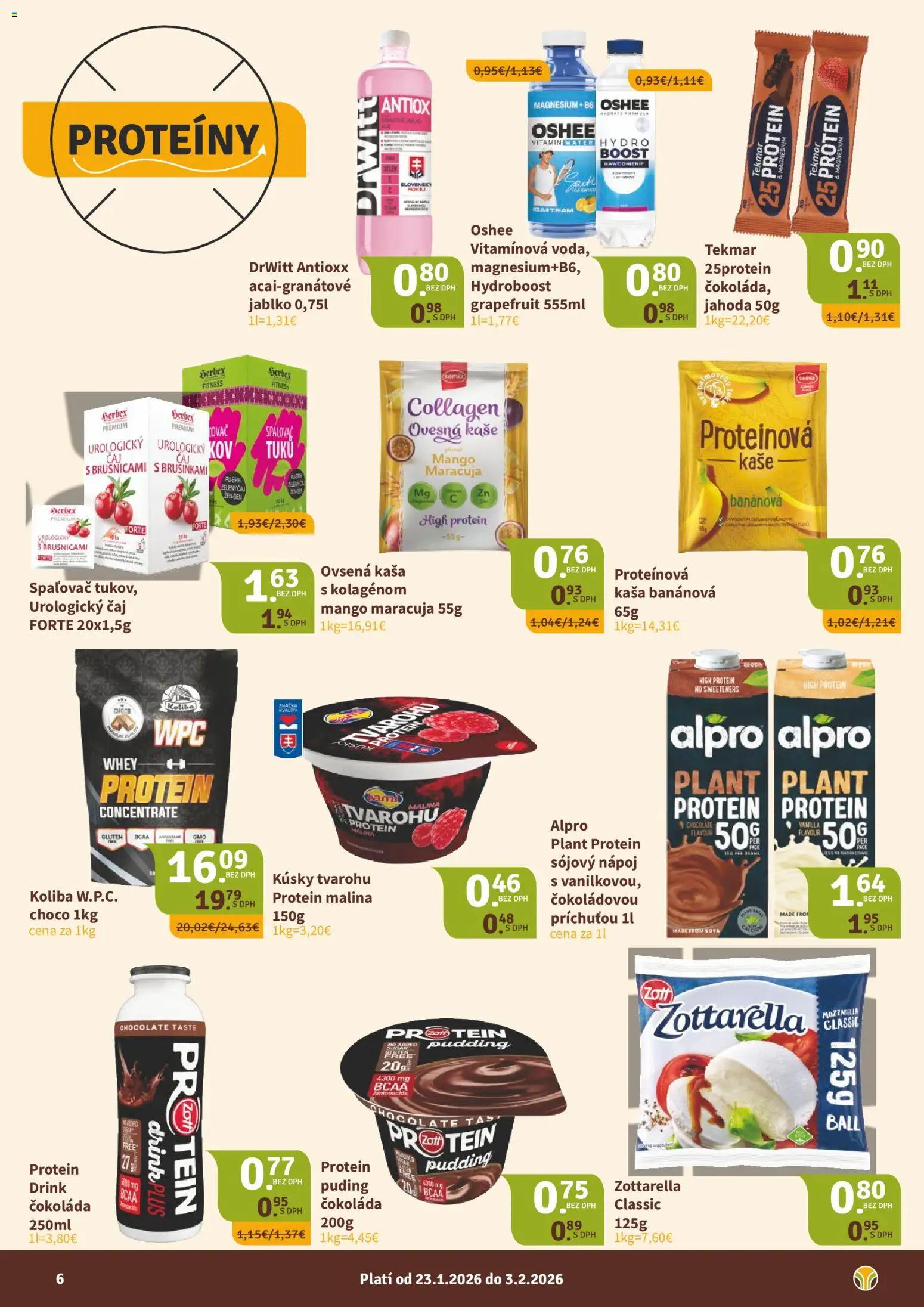 Nové Nitrazdroj akcie – leták je platný od 23.01.2026 | Strana: 6 | Produkty: Protein, Puding, Čokoláda, Mango