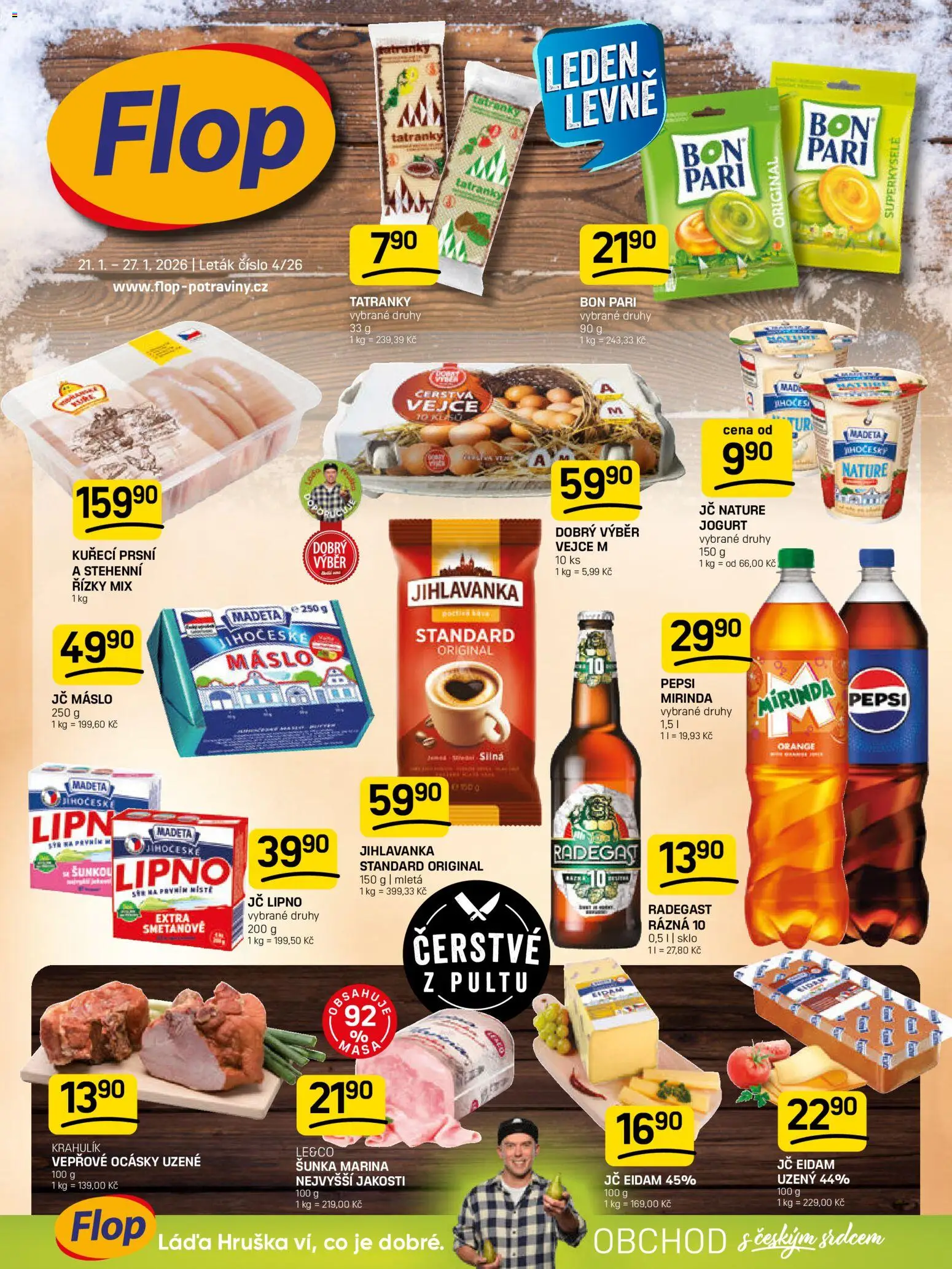 Flop leták od 21.01.2026 | Strana: 1 | Produkty: Jogurt, Vejce, Šunka, Mirinda