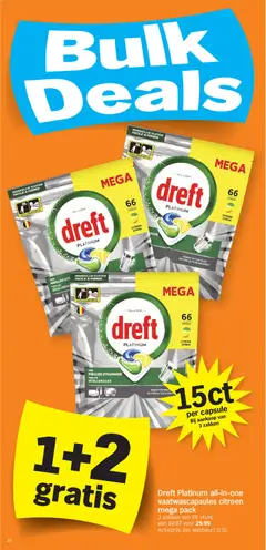 Dreft Platinum all-in-one vaatwascapsules citroen mega pack, 3 zakken van 66 stuks - Voorbeeld van een folder van Albert Heijn, geldig van 13.04.2026 | Pagina: 20 | Producten: Capsule, Citroen